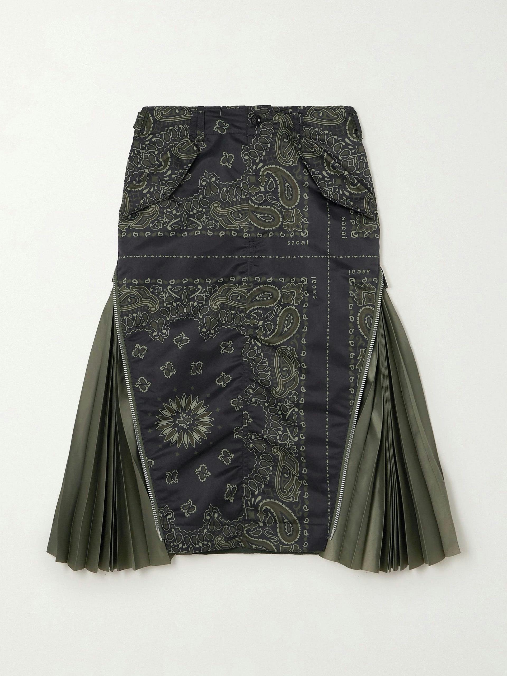 Pleated paisley-print shell midi skirt