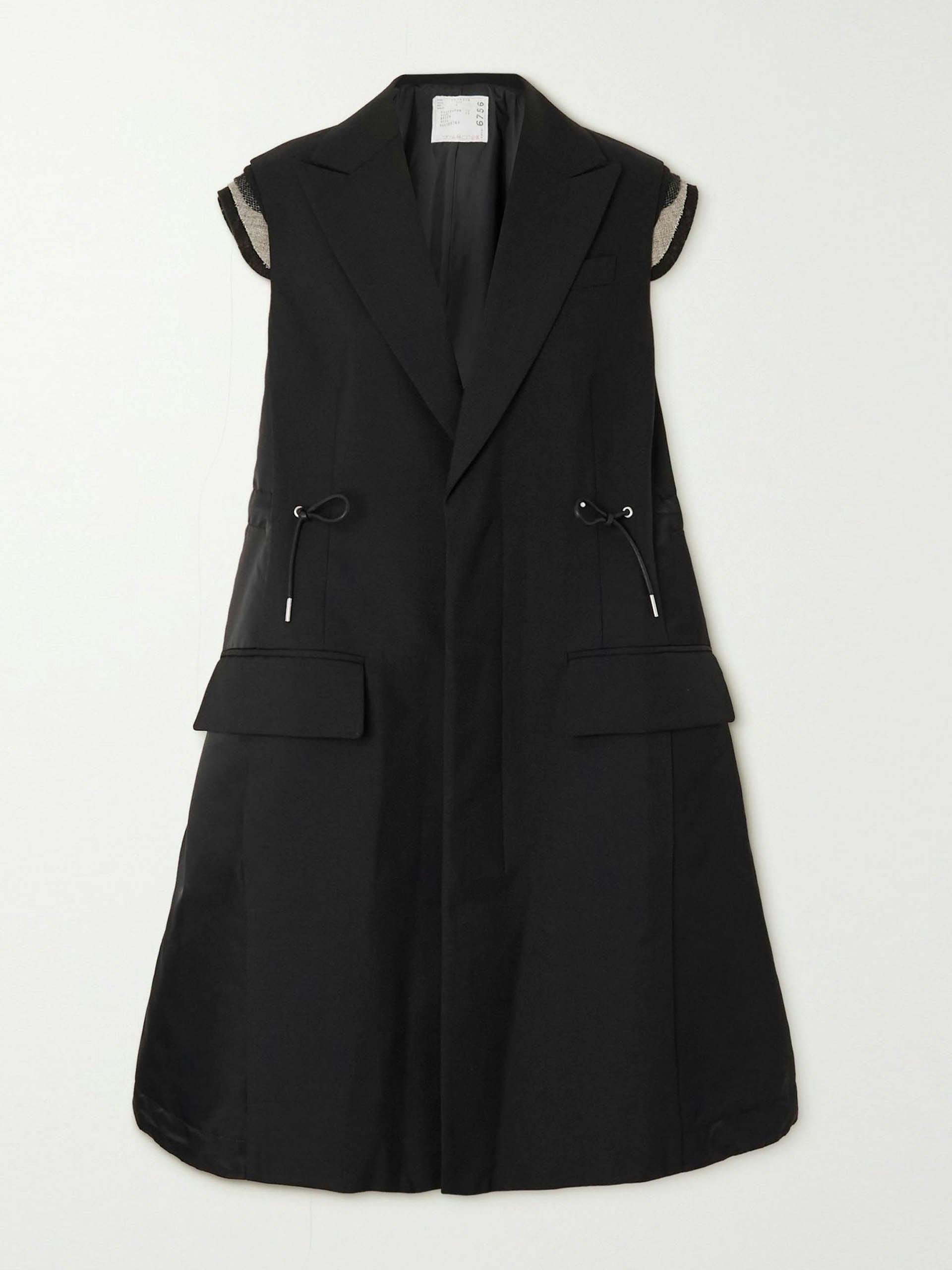 Black wool-blend and shell vest