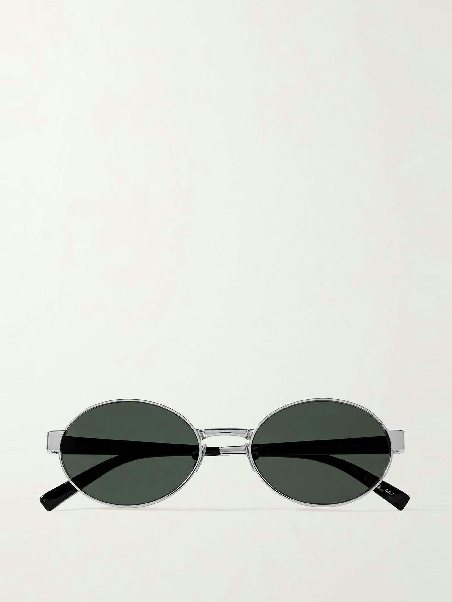 Oval-frame silver-tone sunglasses