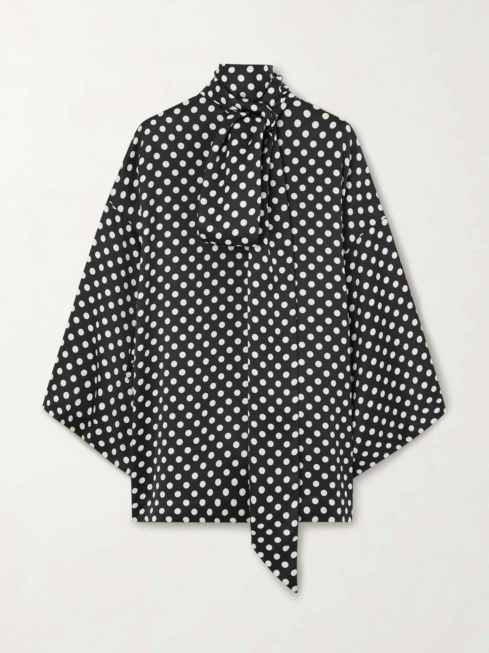 Tie-neck polka-dot crepe blouse
