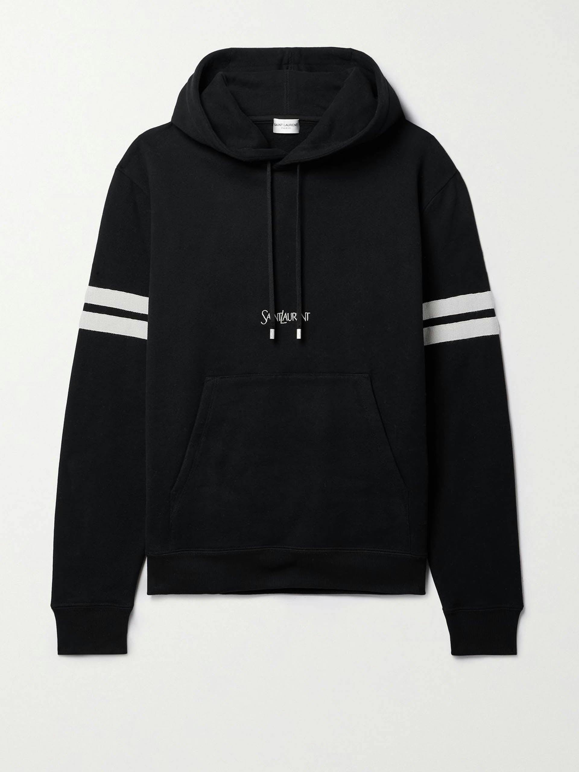Black striped embroidered cotton-jersey hoodie