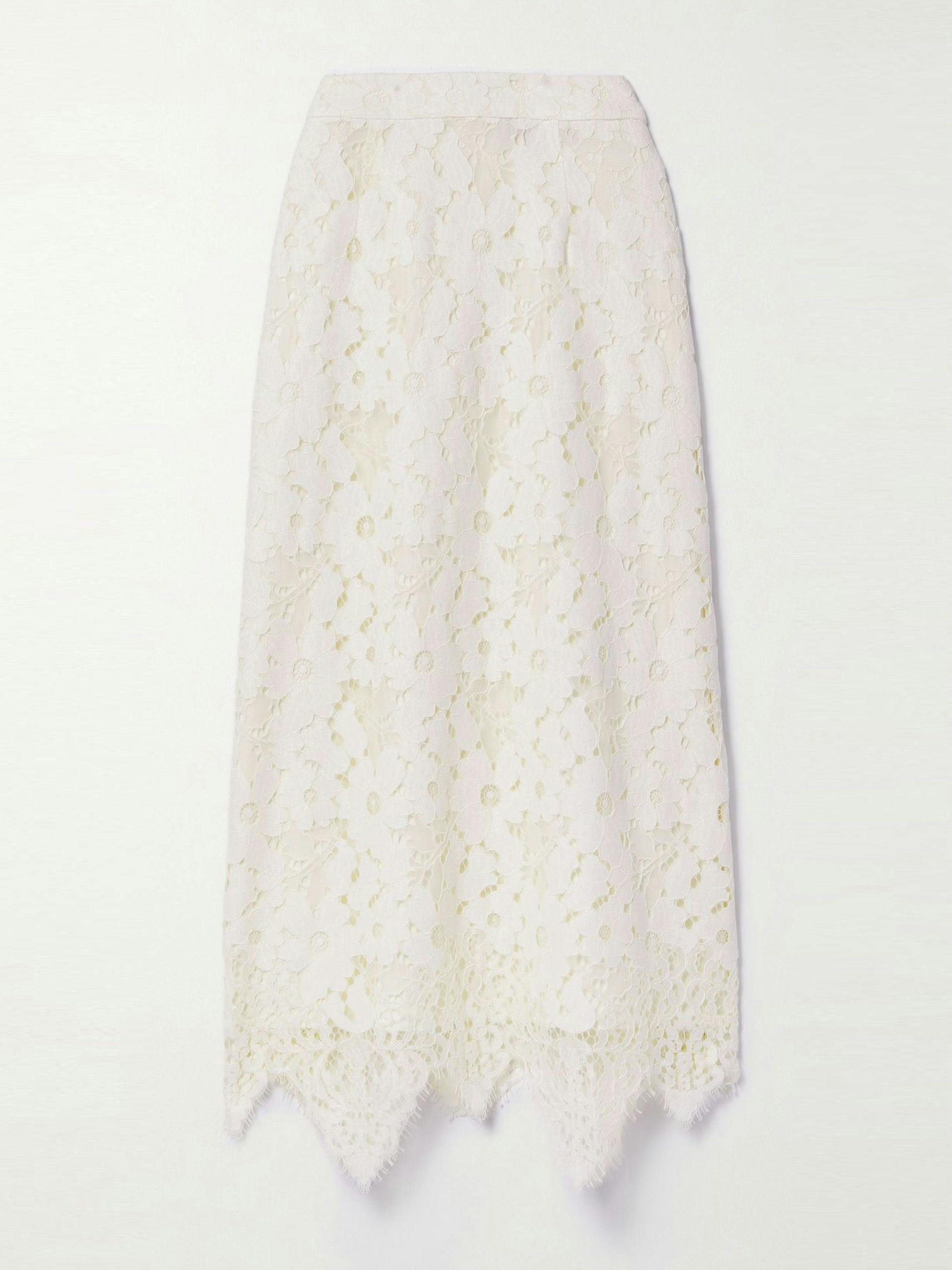 Dalia cotton-blend corded guipure lace midi skirt