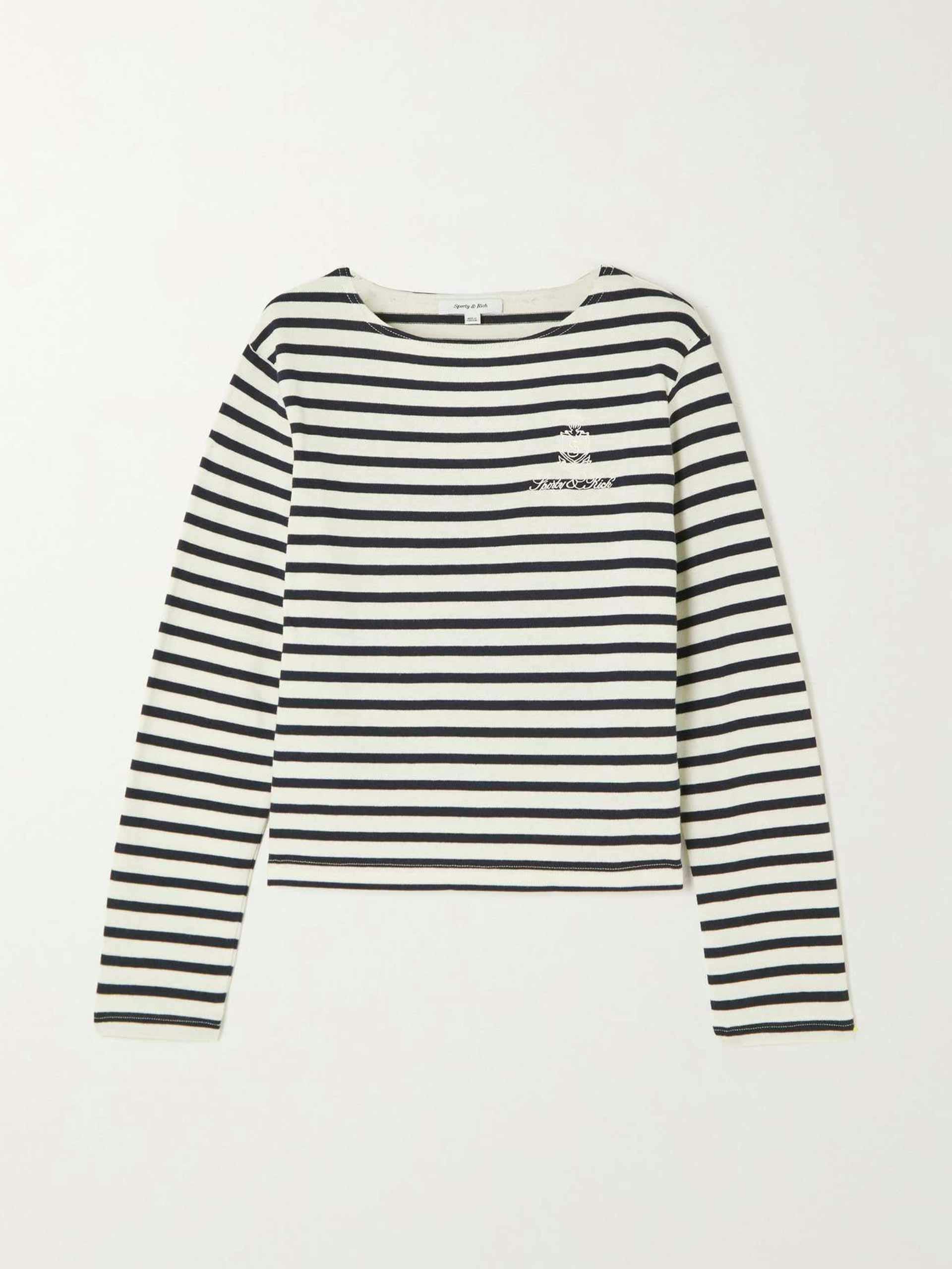 Embroidered striped cotton top