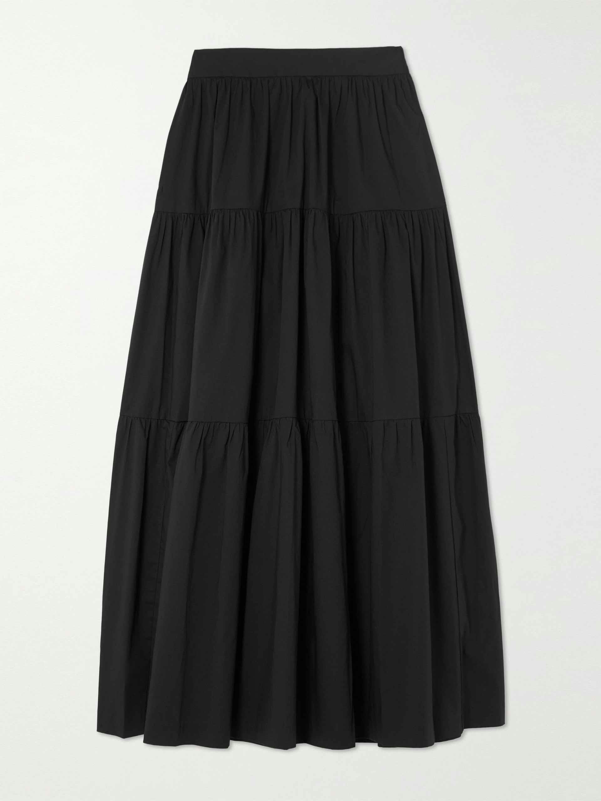 Sea tiered stretch-cotton poplin midi skirt