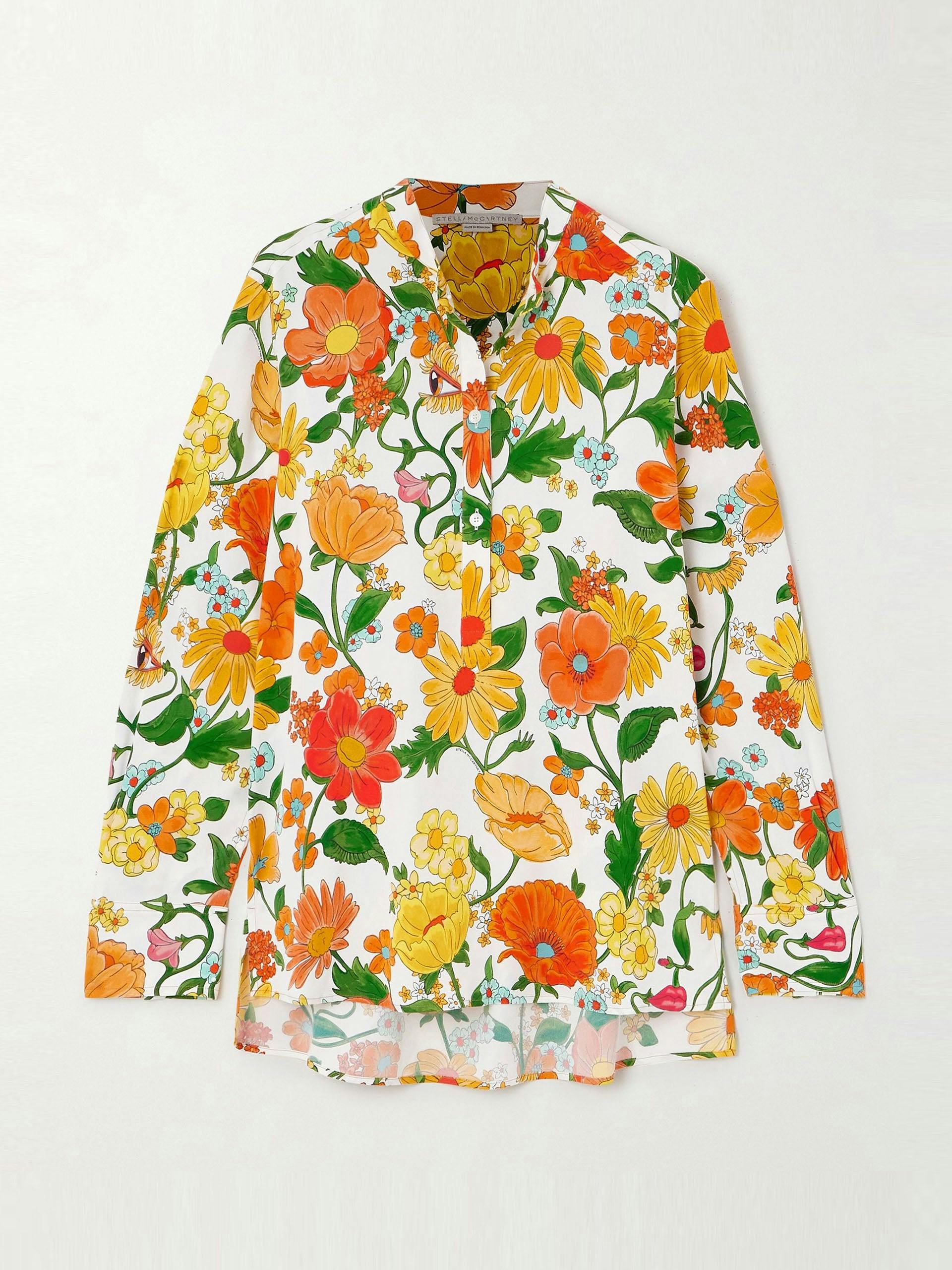 Floral-print twill shirt