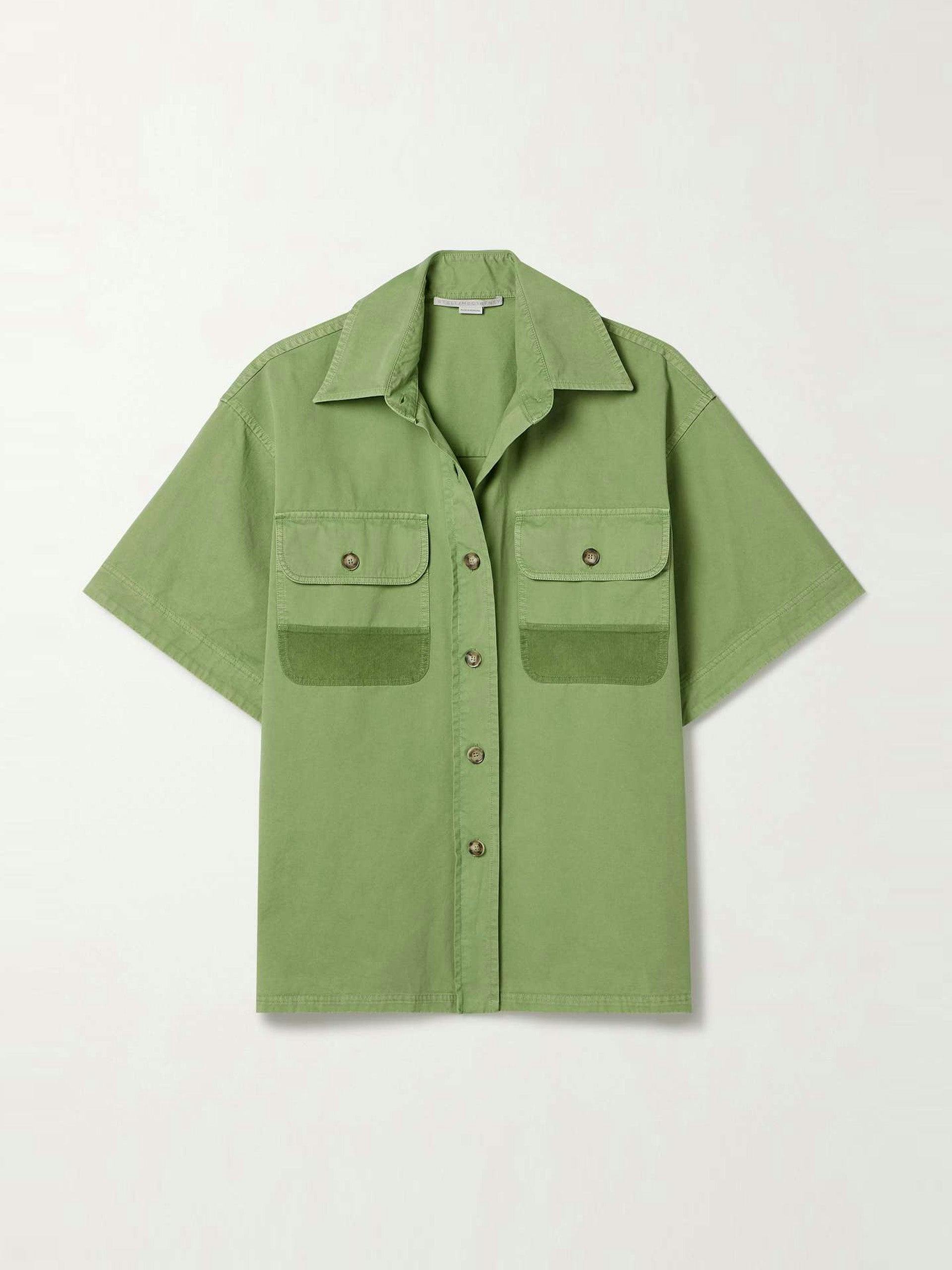 Corduroy-trimmed cotton-twill shirt