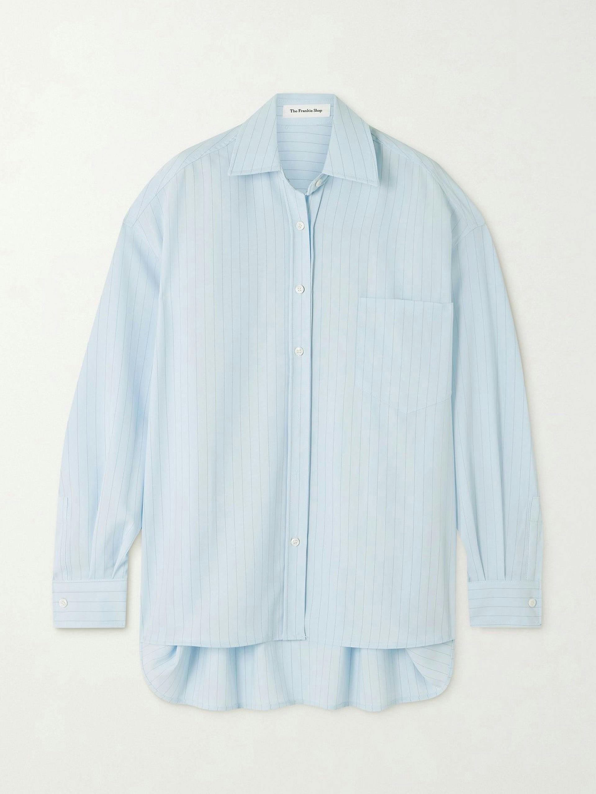 Blue oversized striped crepe de chine shirt