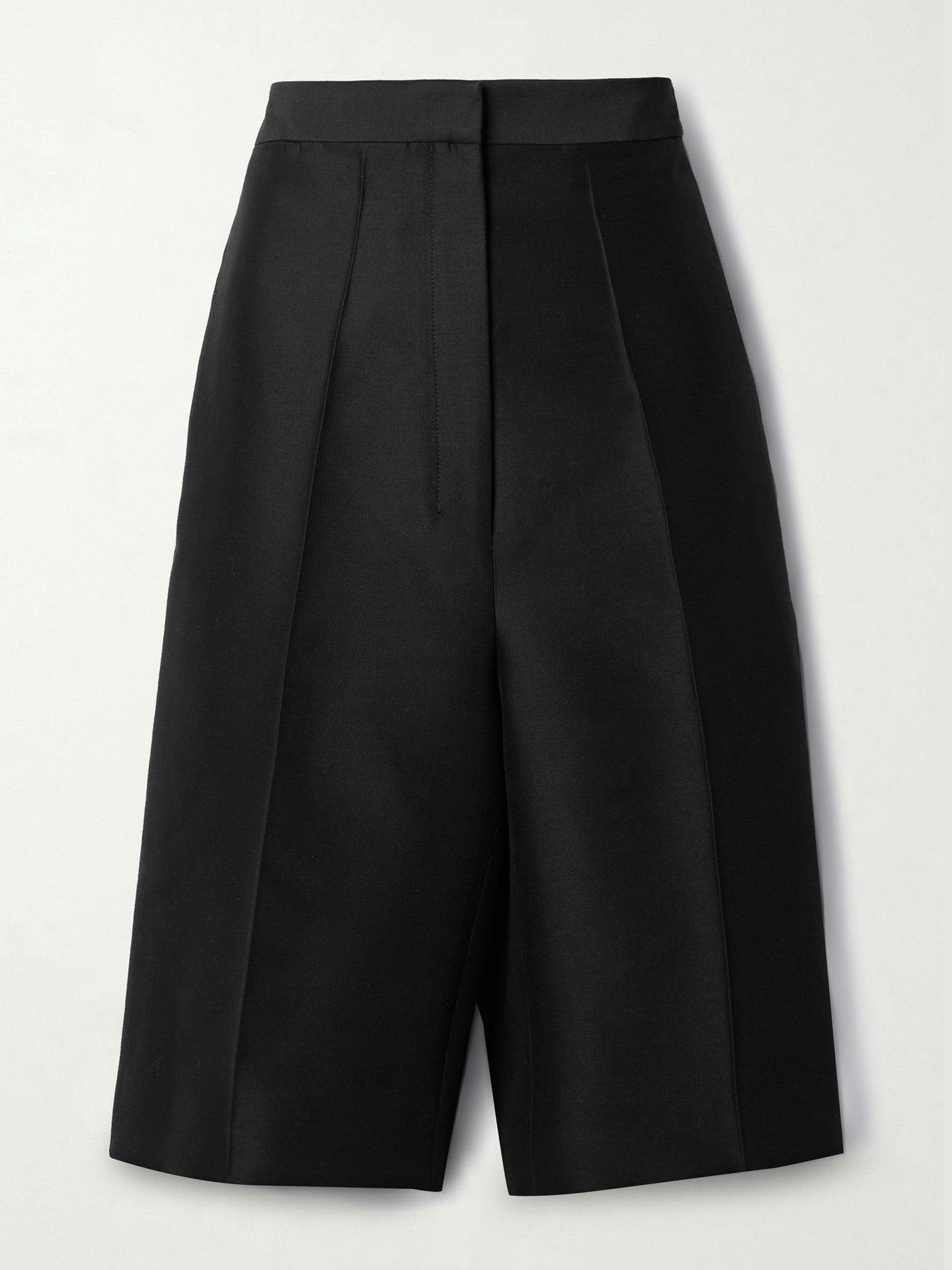 Black wool and silk-blend shorts