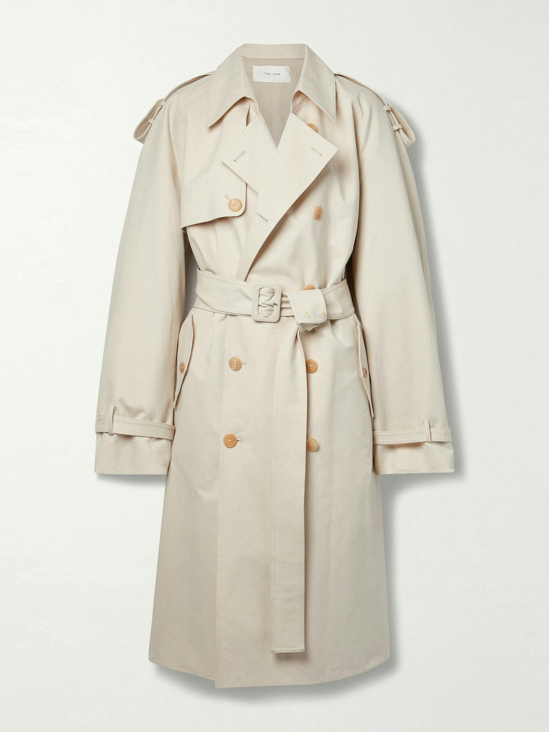 June double-breasted belted cotton and wool-blend trench coat