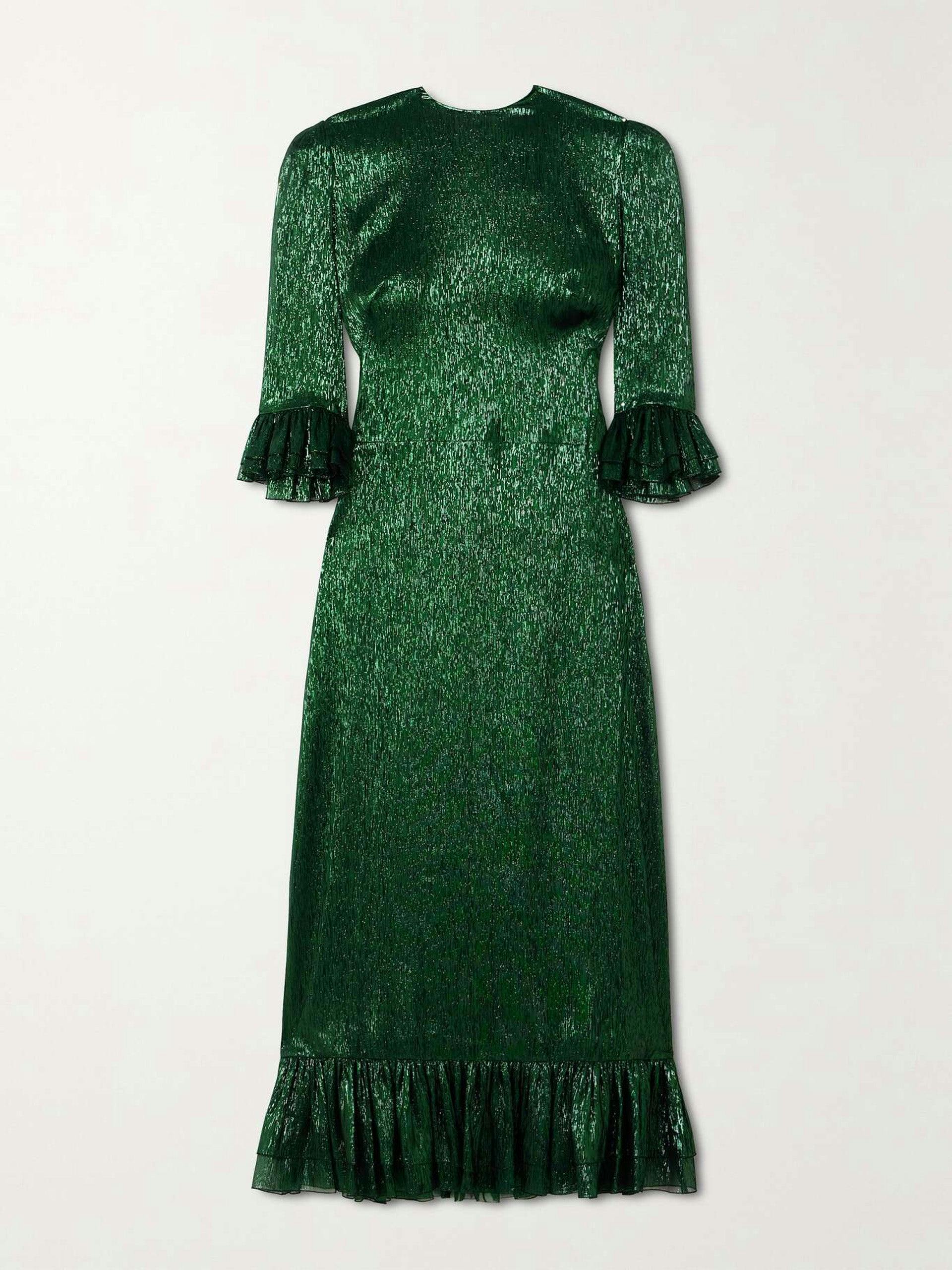 The Falconetti ruffled metallic silk-blend midi dress