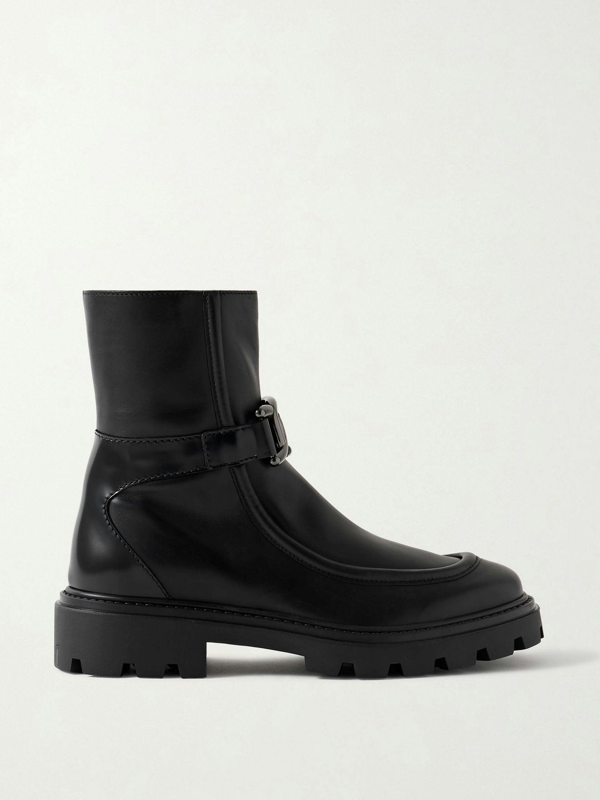 Black embellished leather ankle boots