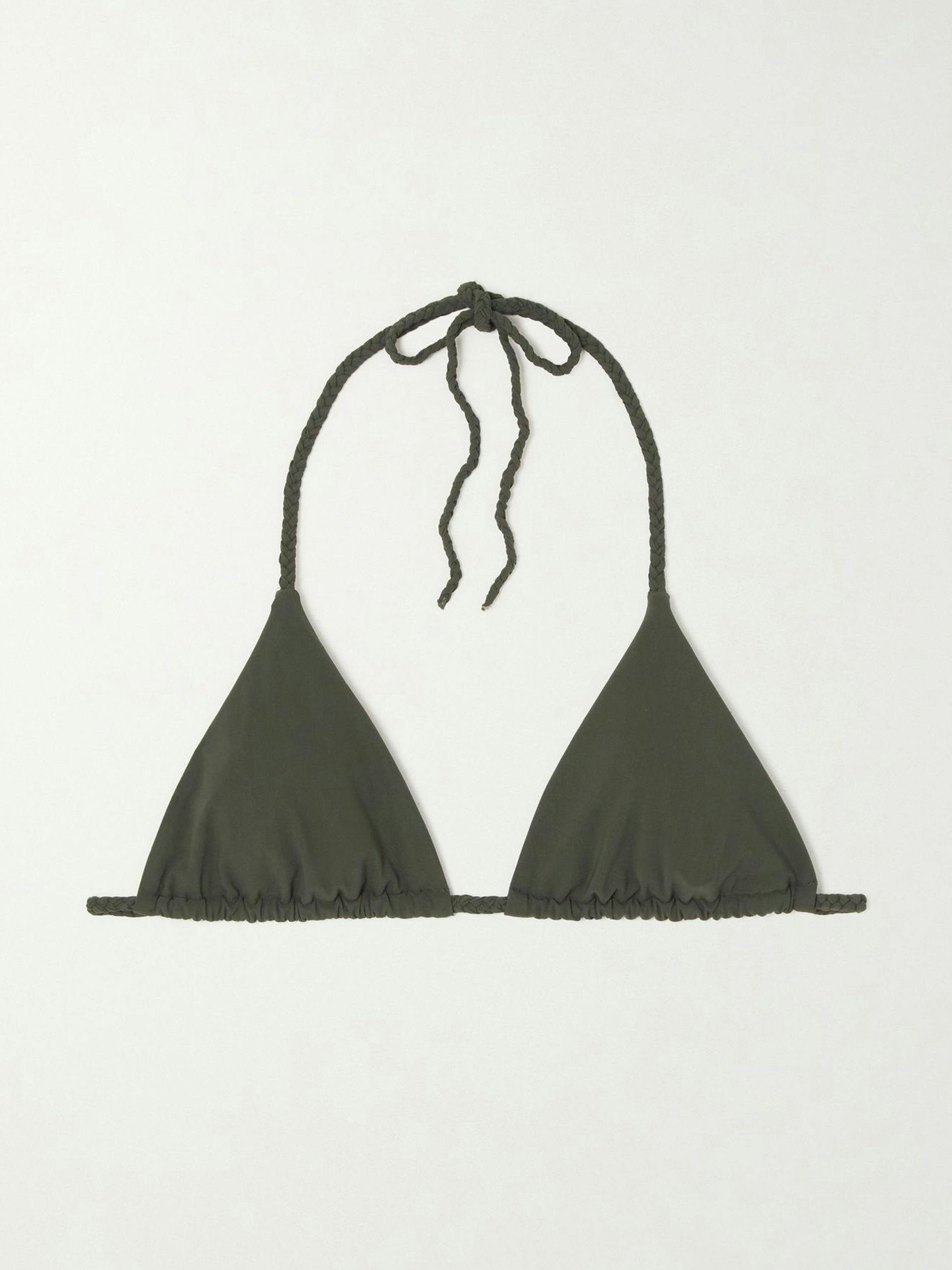 Black braided halterneck recycled triangle bikini top