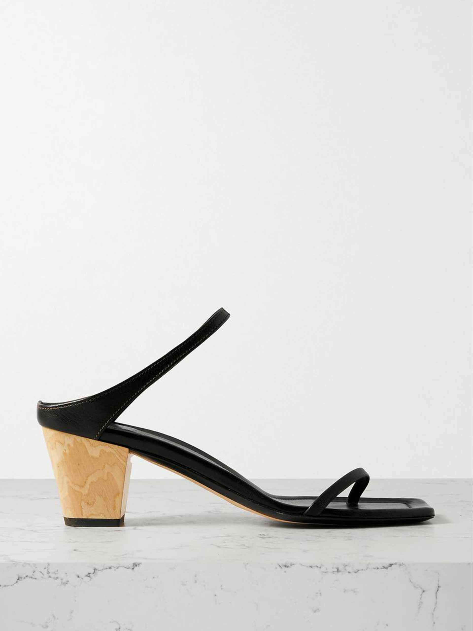 Black leather block-heel sandals