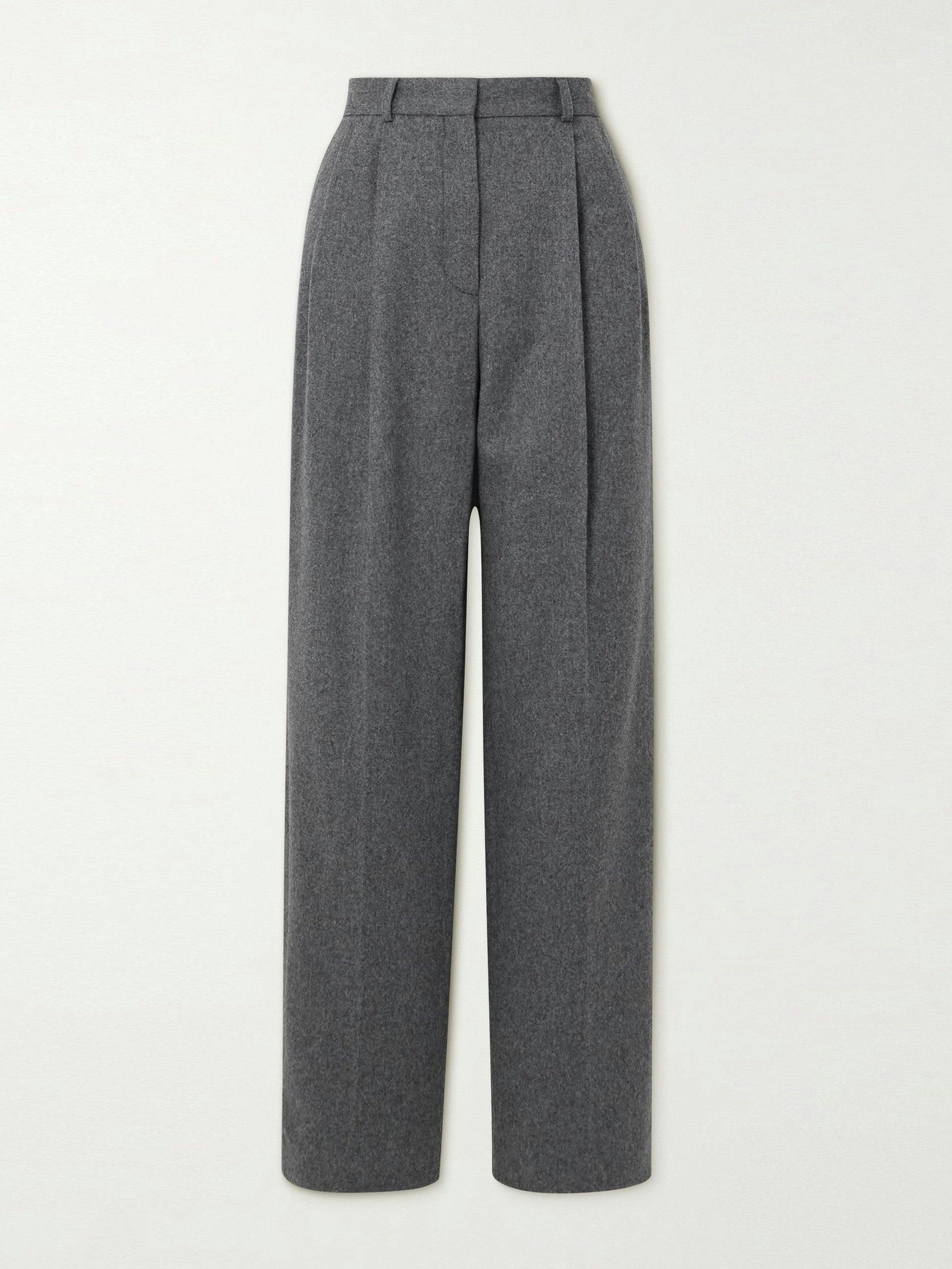 Pleated recycled wool-blend straight-leg pants
