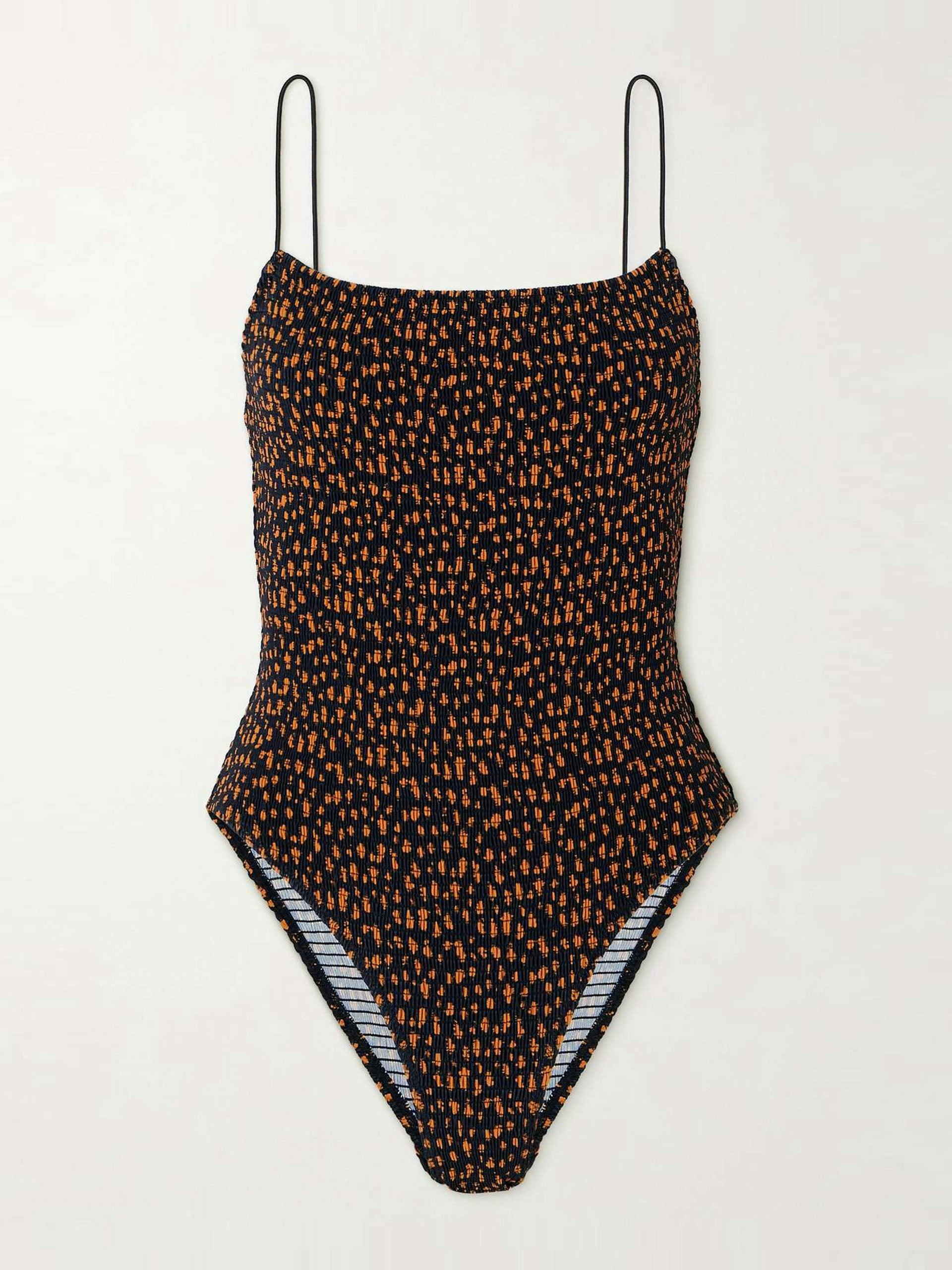 Shirred printed recycled-fibre swimsuit