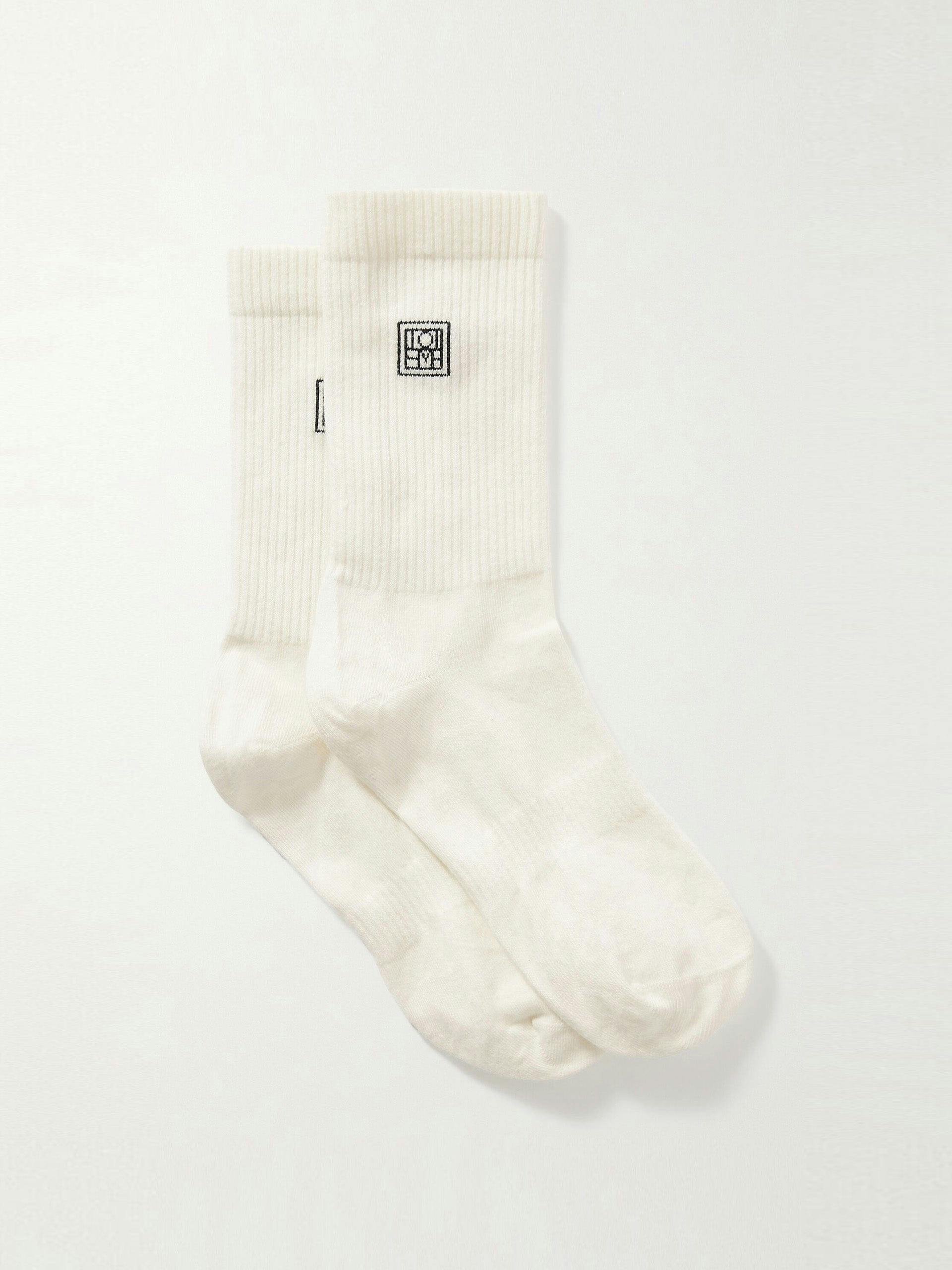 Embroidered ribbed organic cotton-blend socks (set of 2)