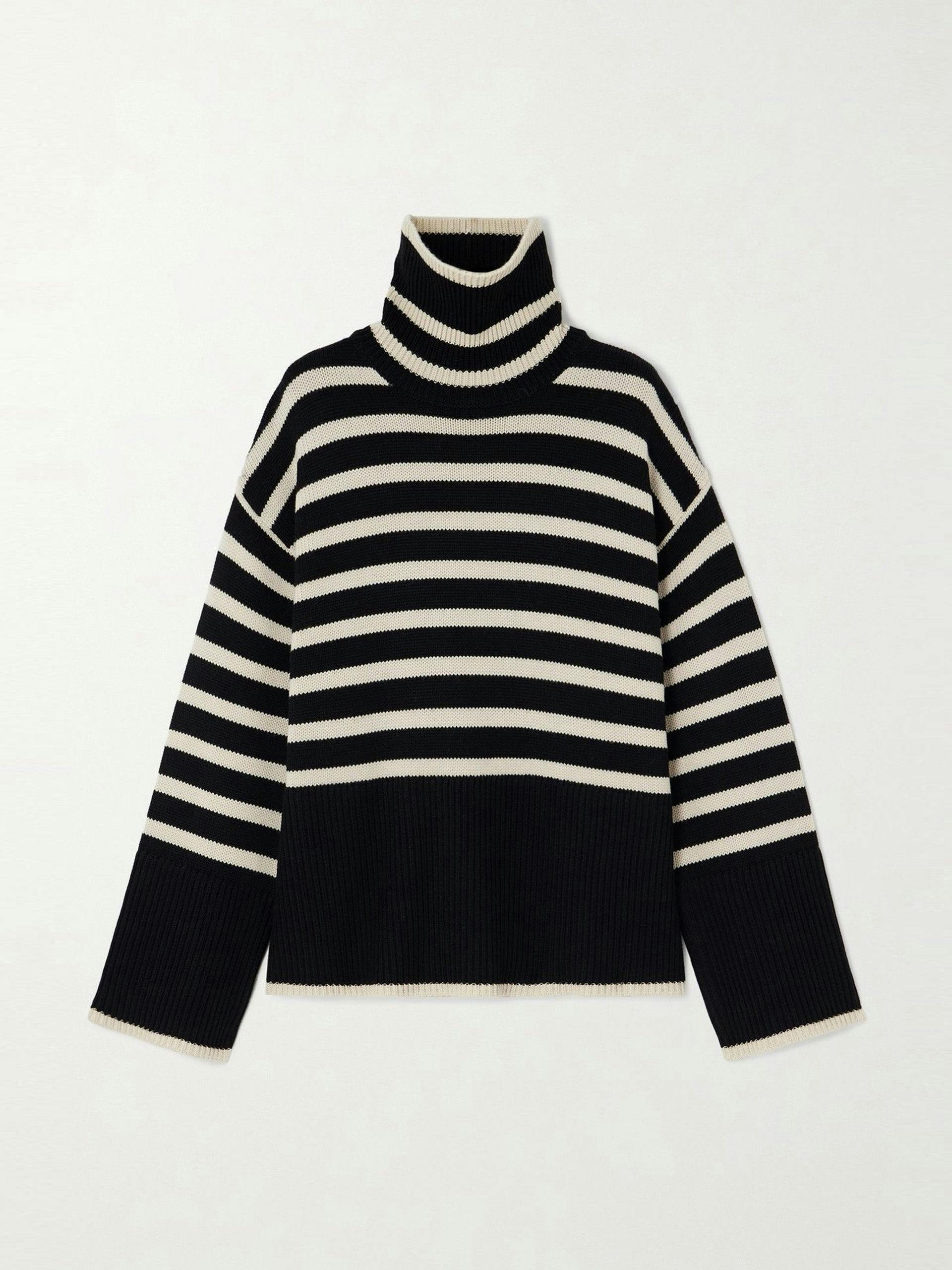 Black striped wool-blend turtleneck sweater