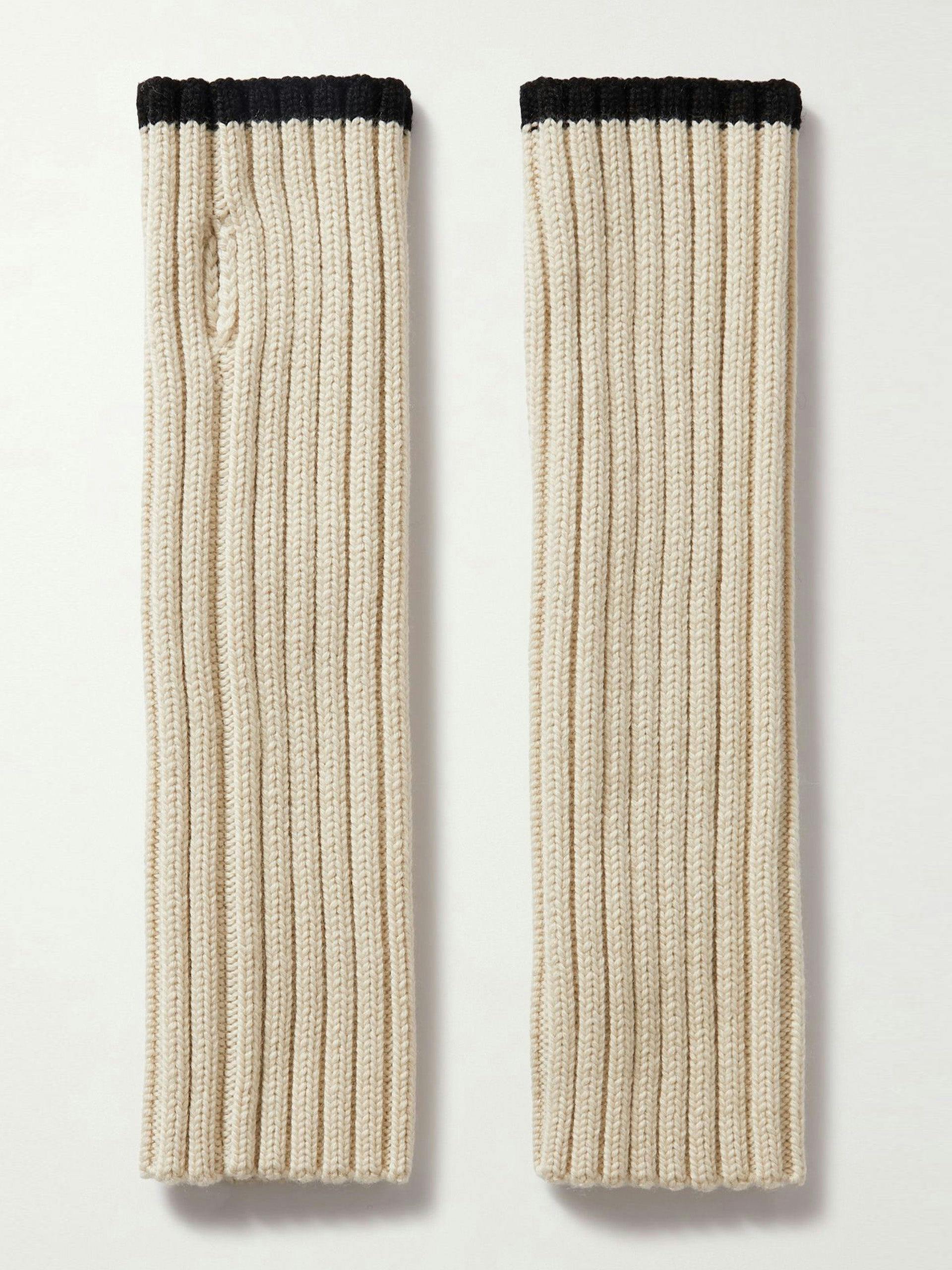 Two-tone ribbed wool fingerless gloves