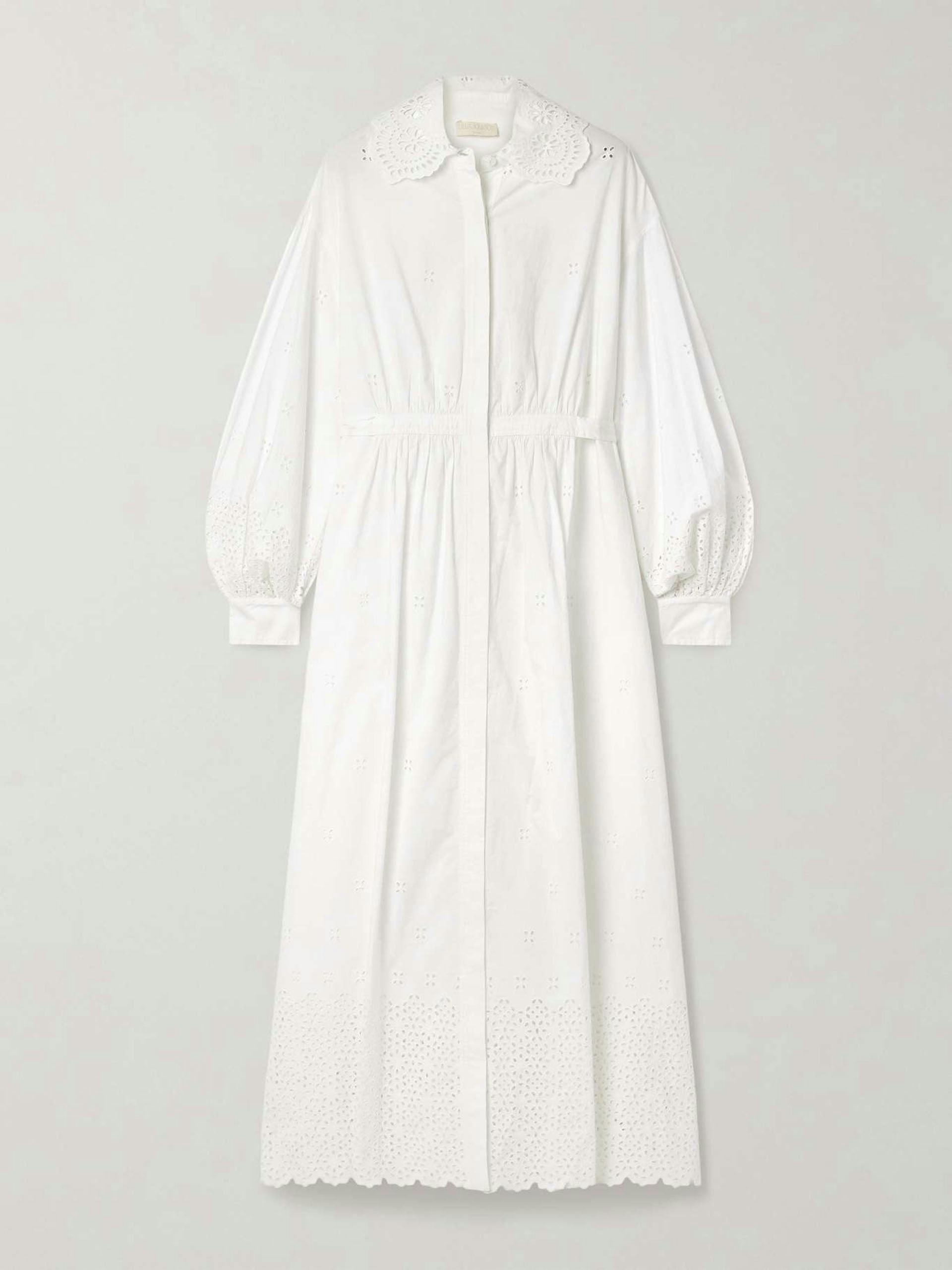 Adette tie-detailed broderie anglaise cotton midi shirt dress