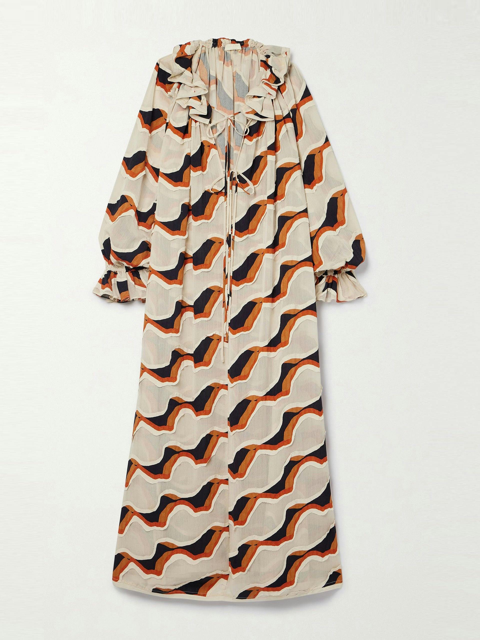Echo oversized ruffled printed devoré-voile maxi dress