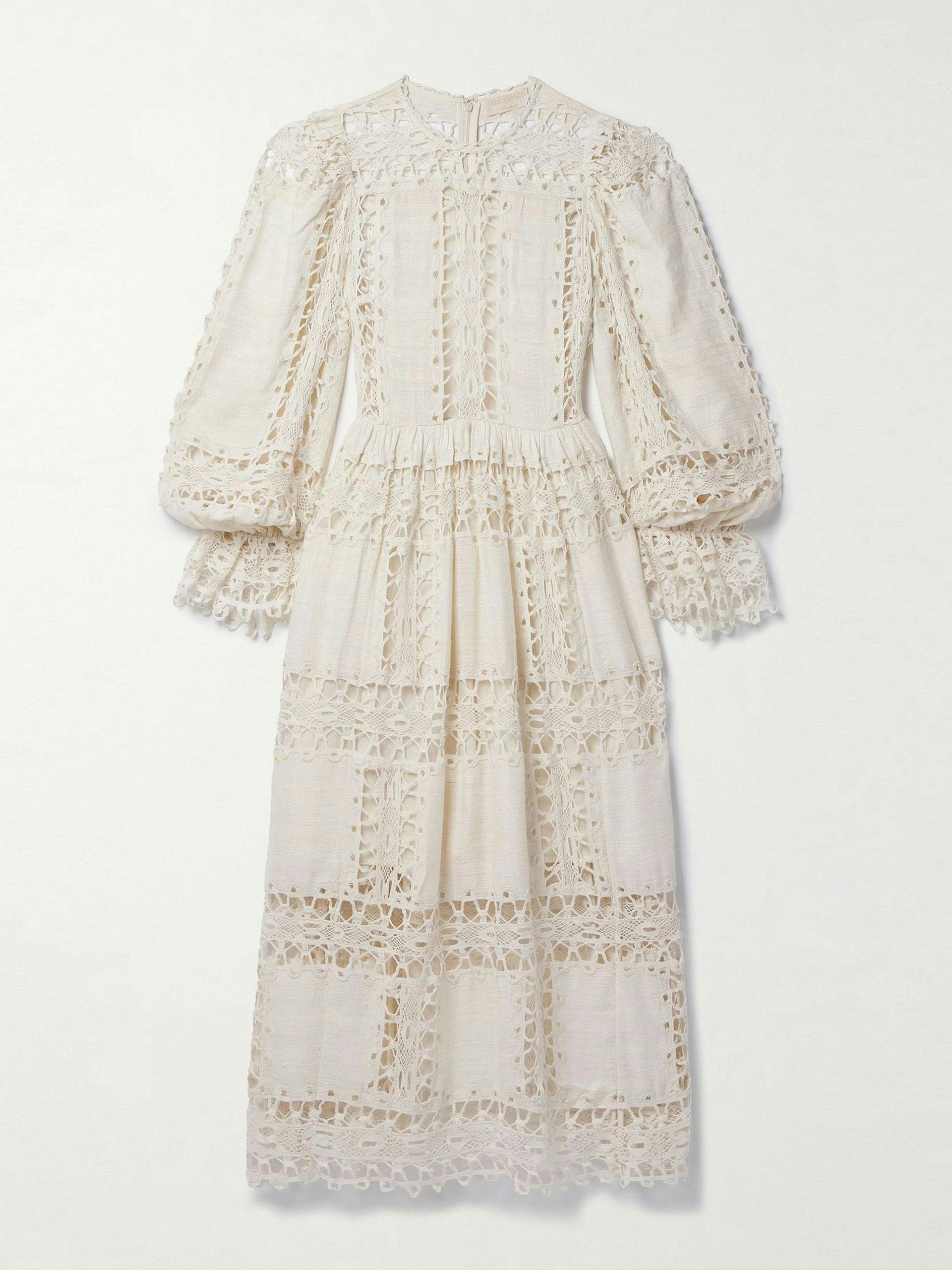 Sonali lace-paneled cotton and silk-blend midi dress