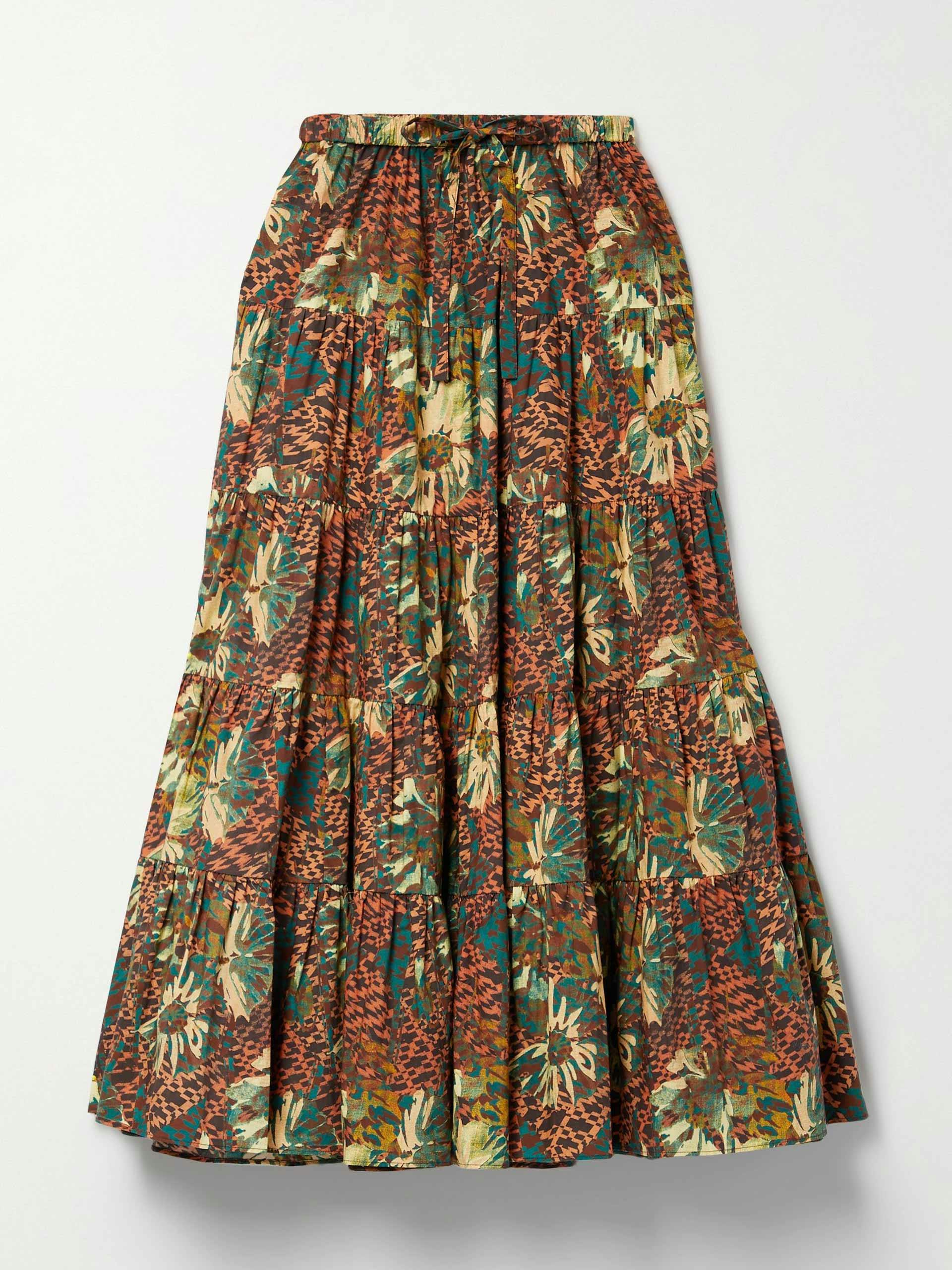 Makana tiered printed cotton-poplin skirt