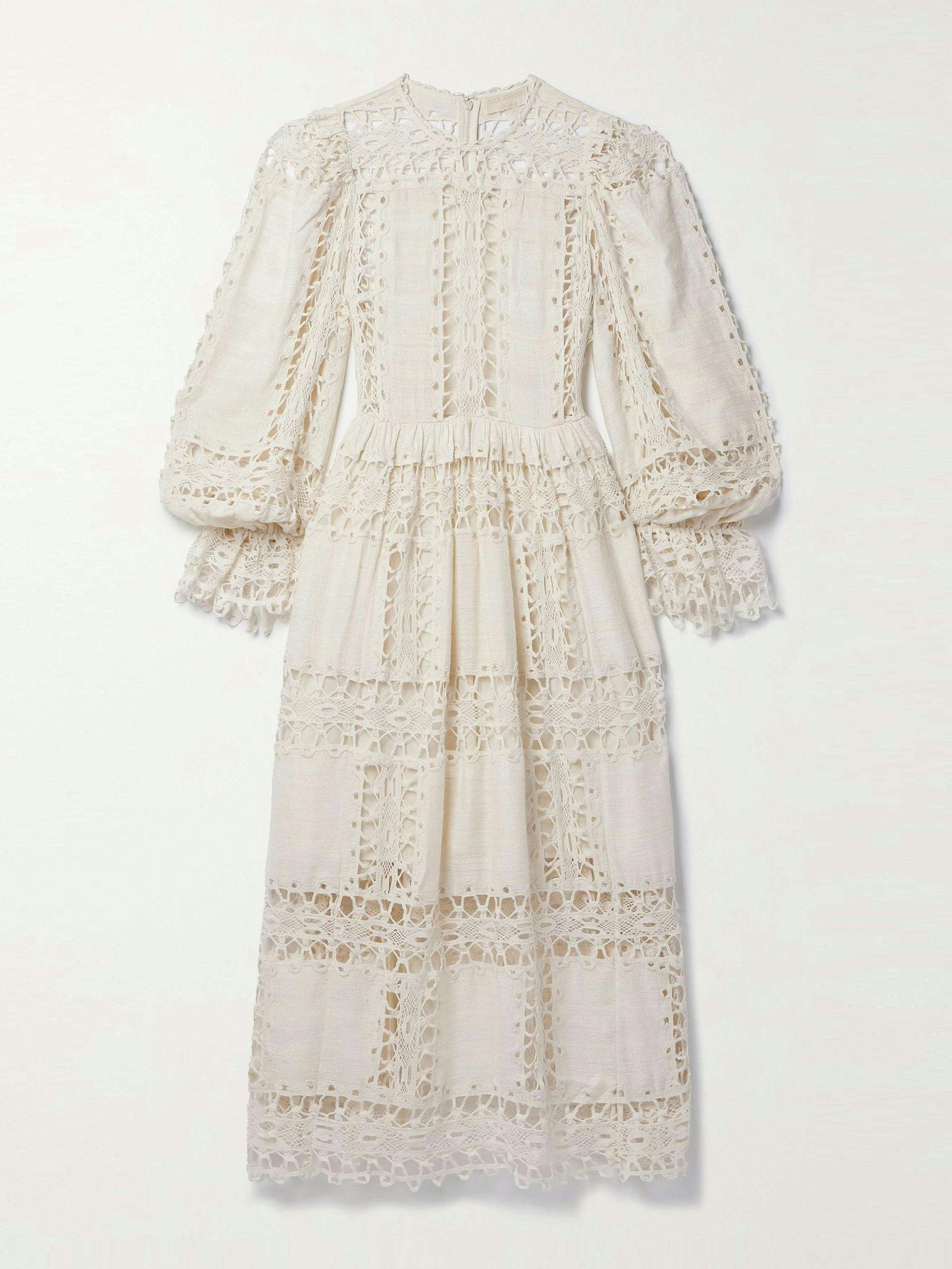 Sonali lace-paneled cotton and silk-blend midi dress