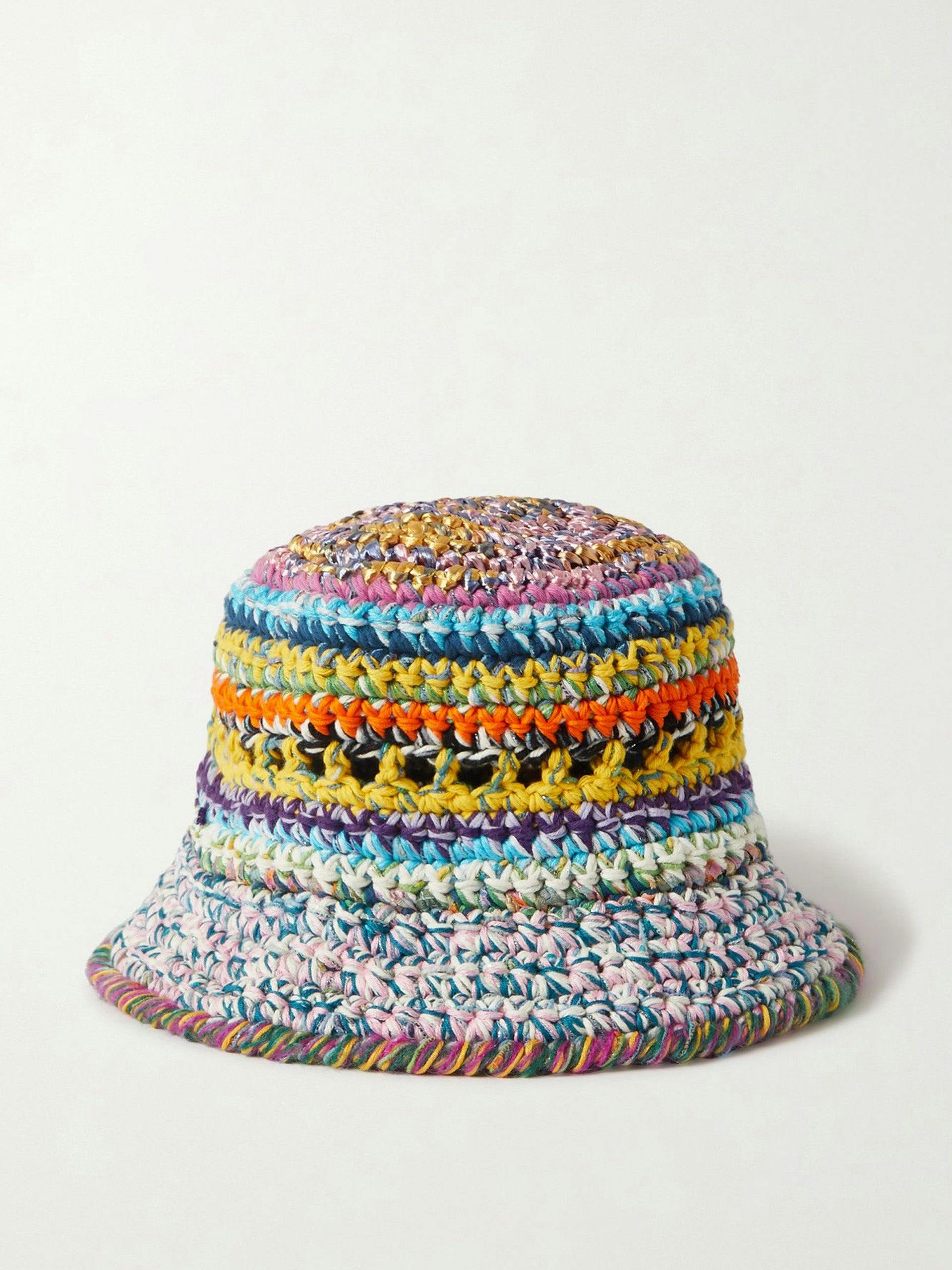 Crocheted organic cotton and raffia-blend bucket hat