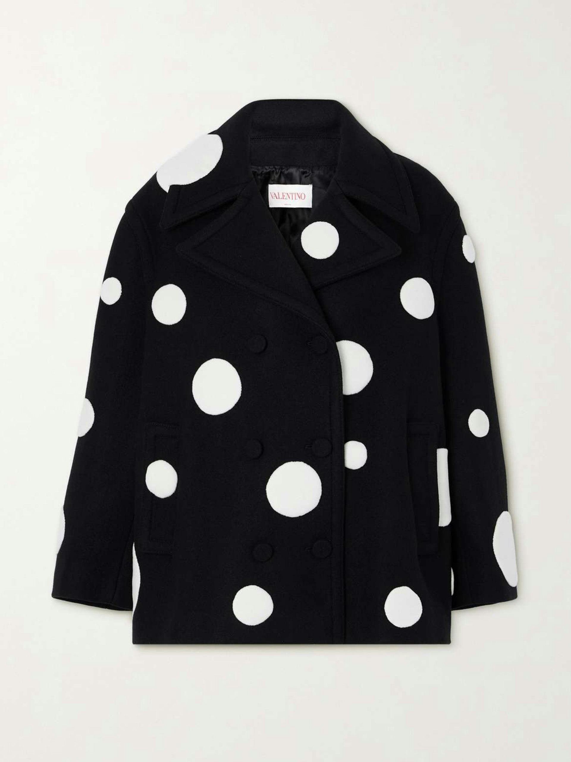 Double-breasted polka-dot wool-blend coat