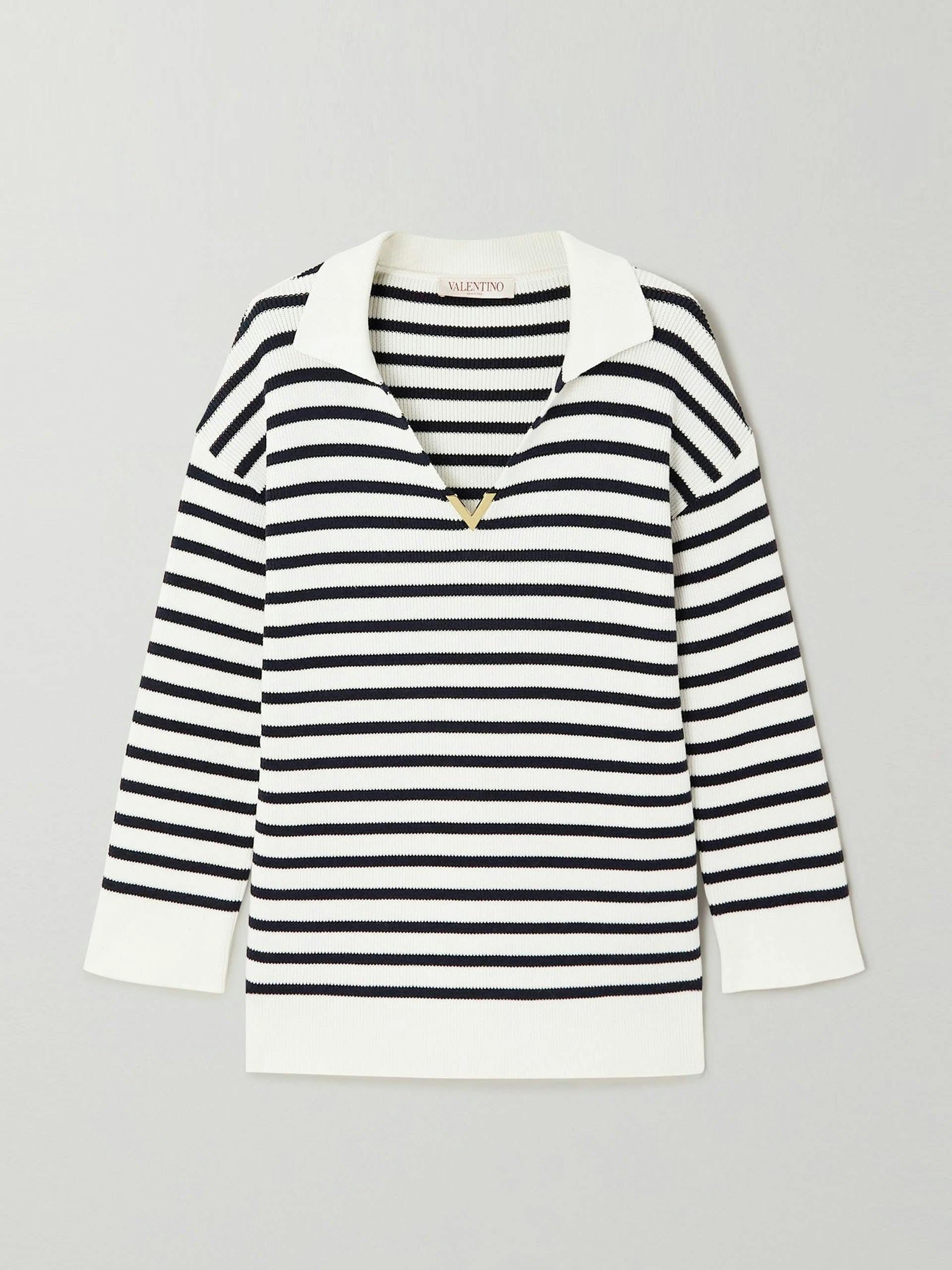 Embellished striped cotton sweater