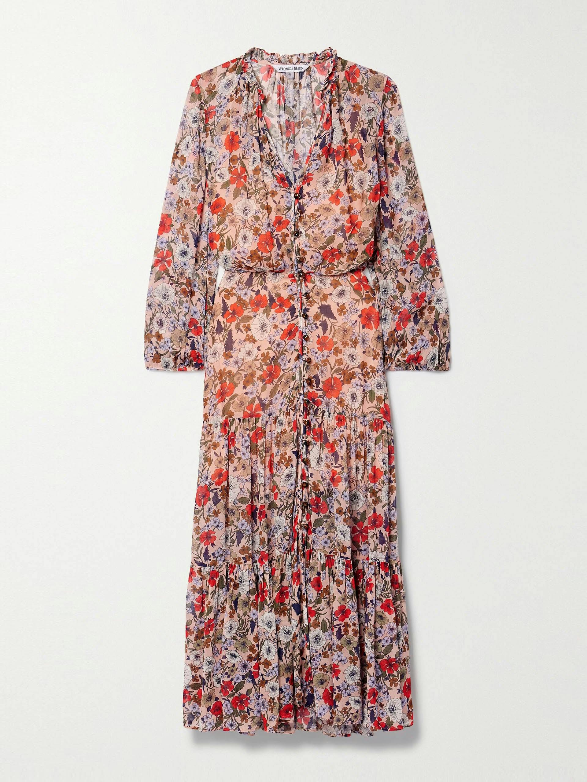 Zovich tiered floral-print georgette midi dress