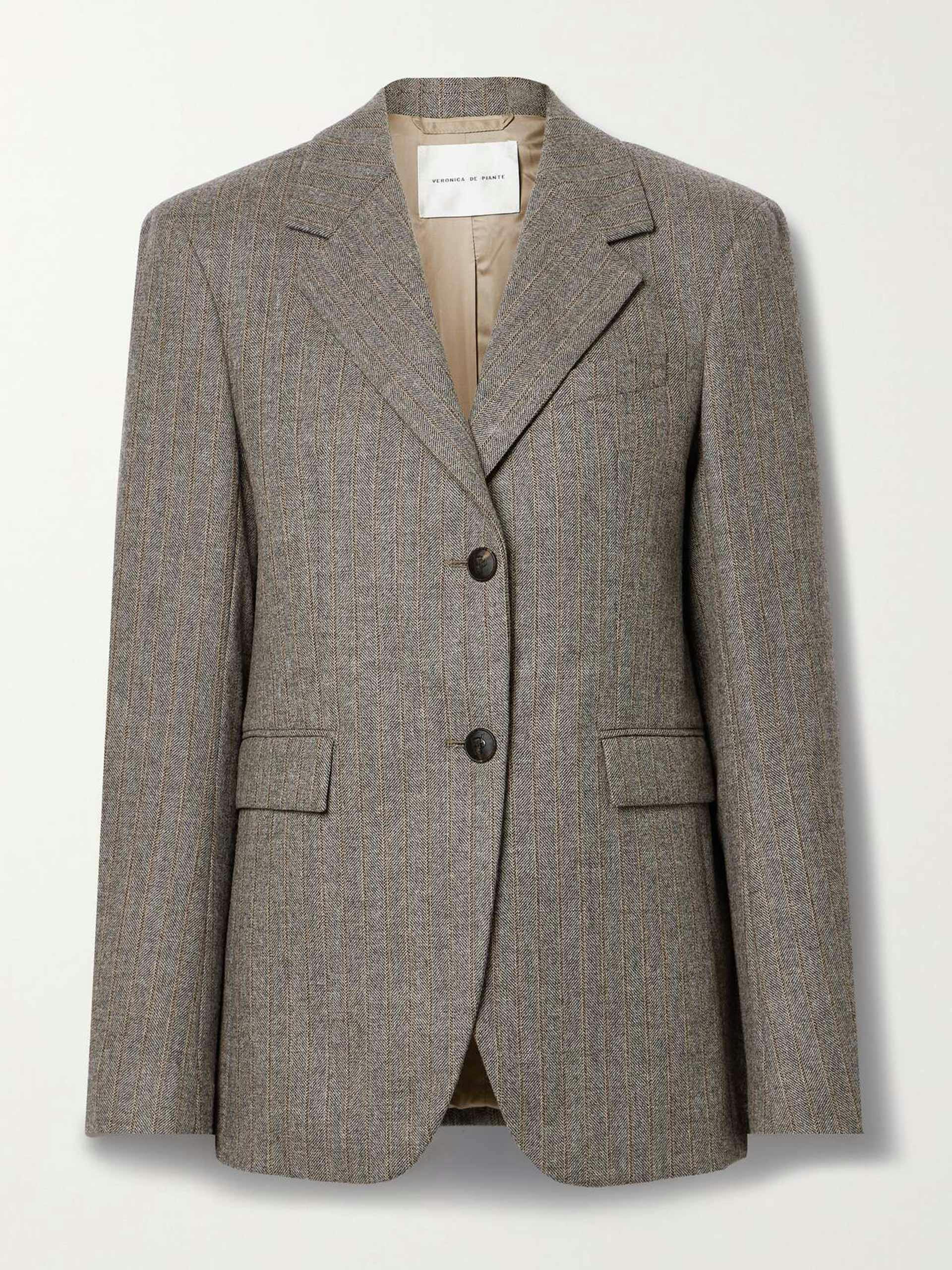 Enrico herringbone pinstriped wool and cashmere-blend blazer
