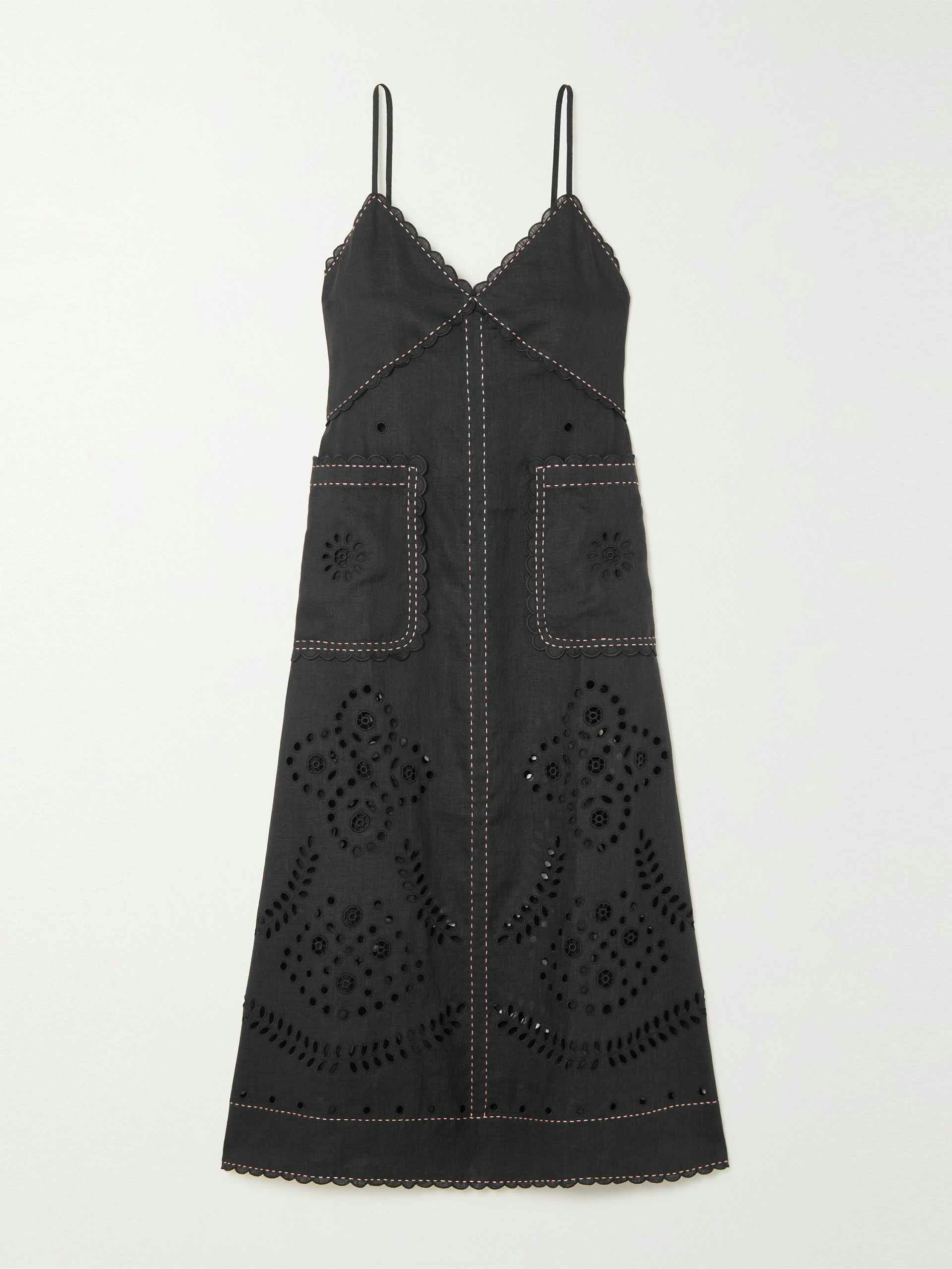 Black broderie anglaise linen dress