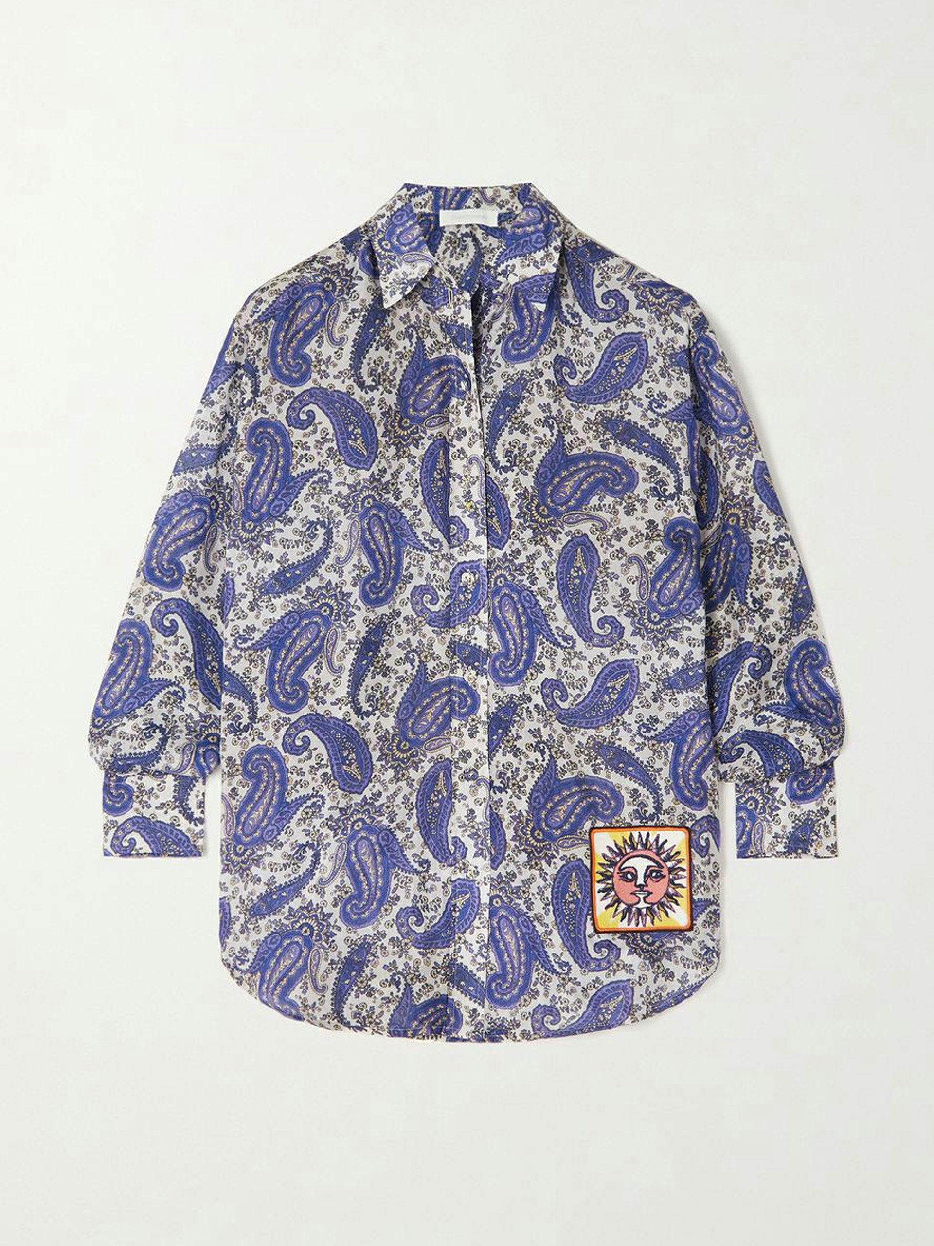 Navy paisley printed silk shirt