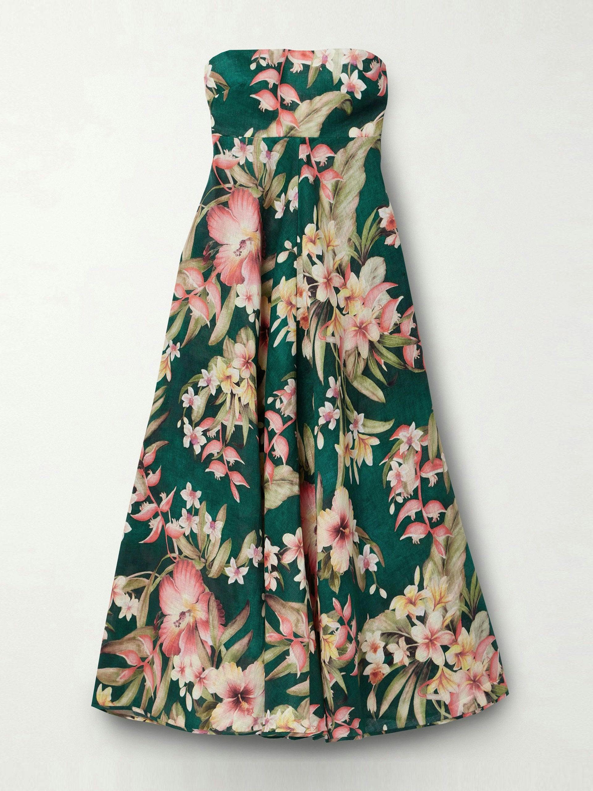 Lexi strapless floral-print linen midi dress