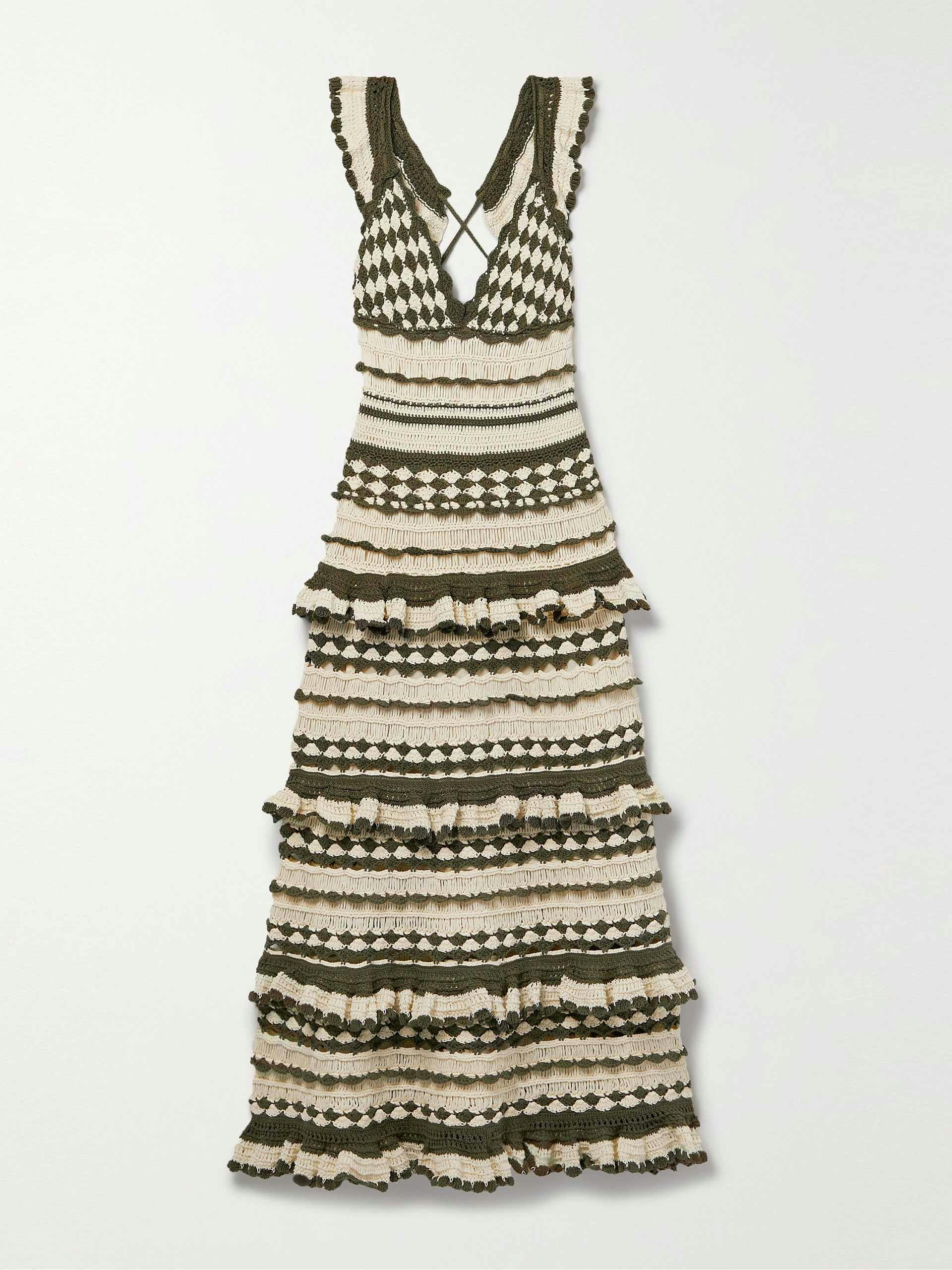 Ruffled crocheted cotton midi dress