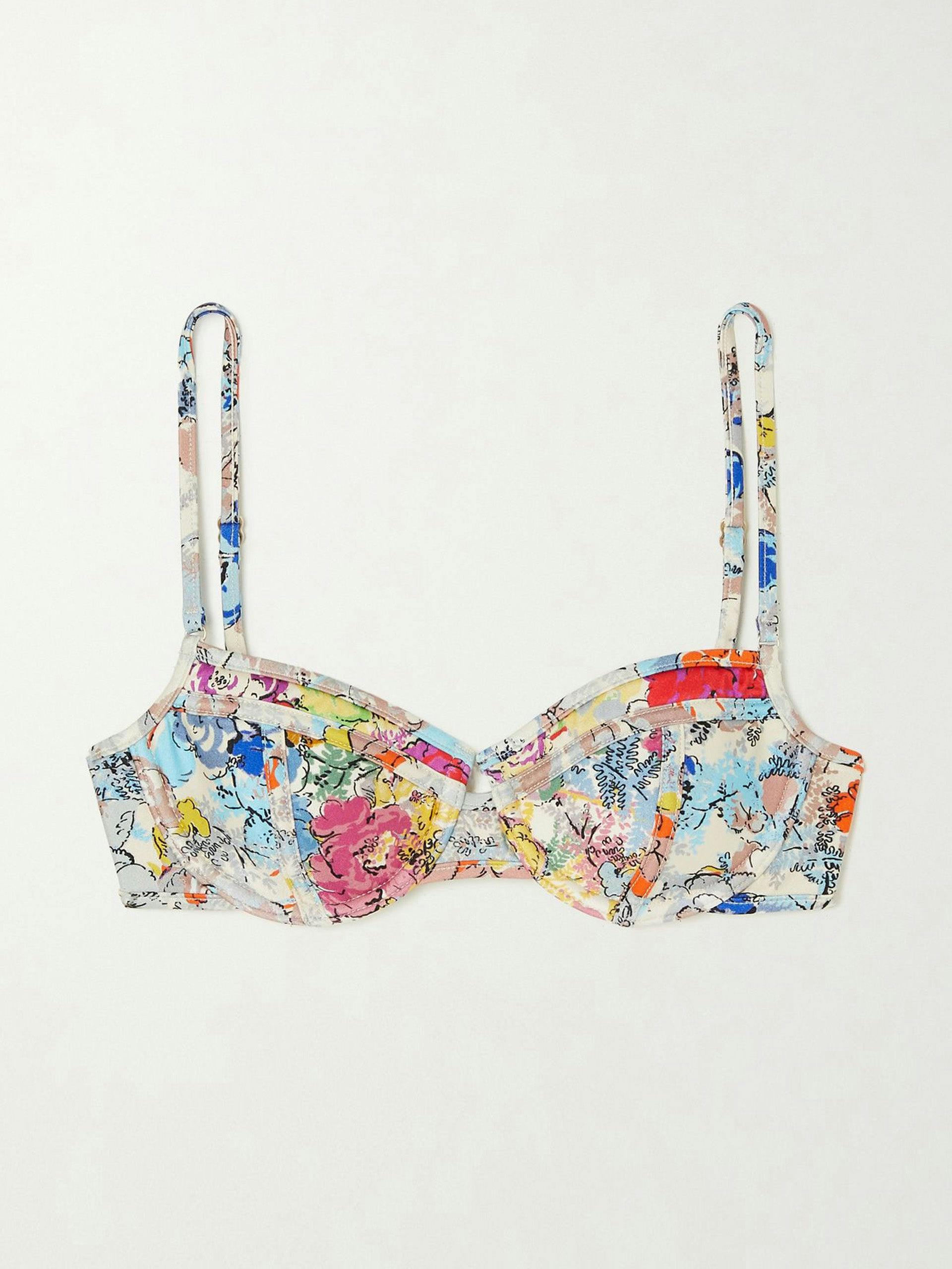 Clover floral-print underwired bikini top