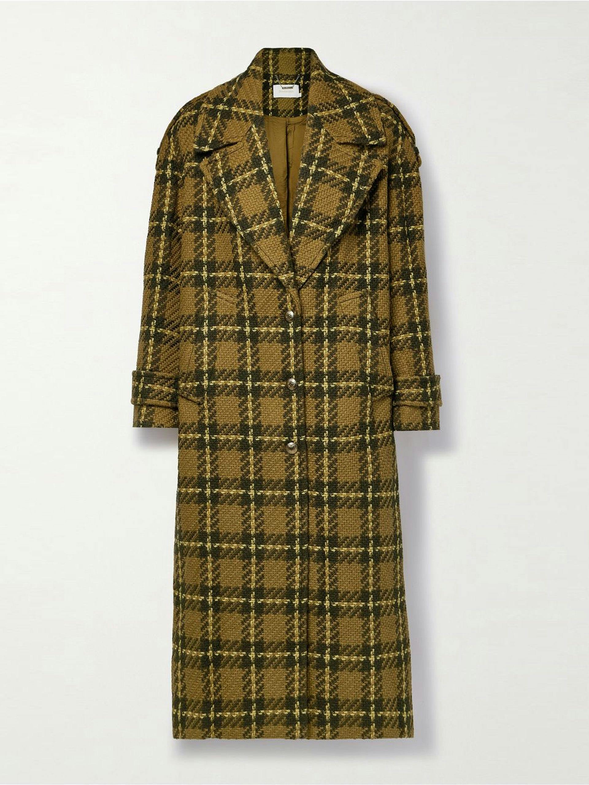Checked wool-tweed coat