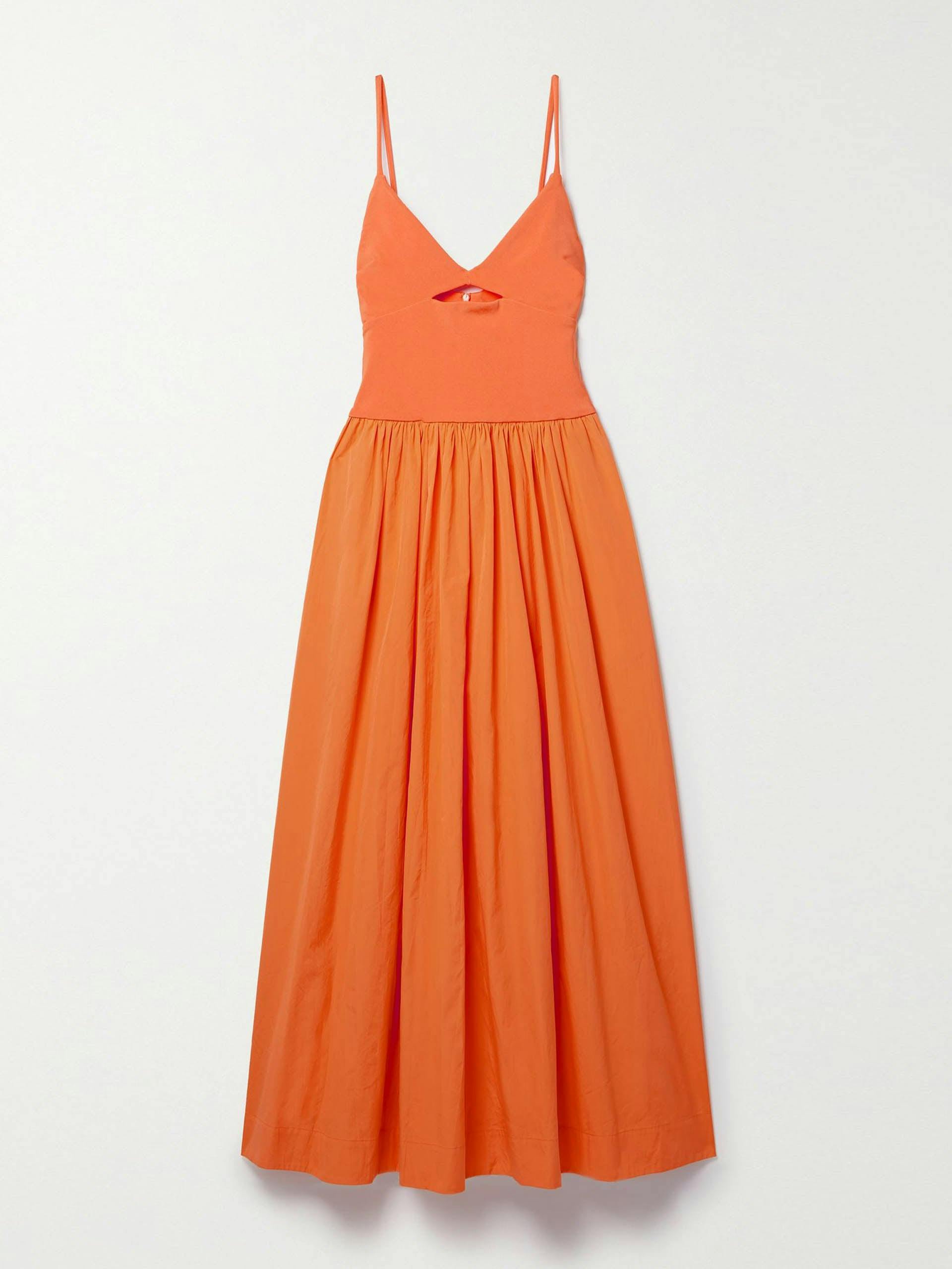 Orange cutout stretch-knit and organic cotton-poplin maxi dress