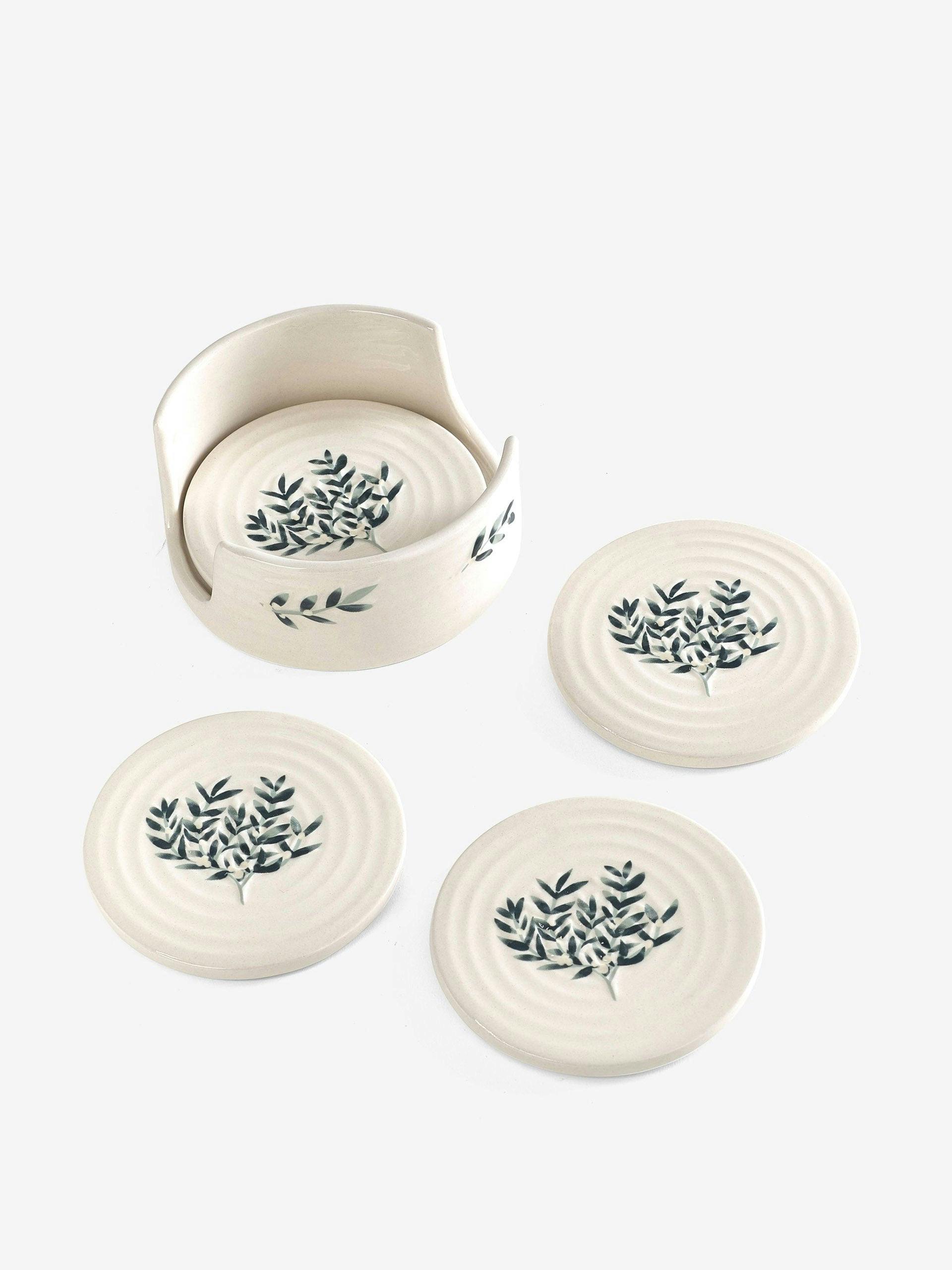 Christmas mistletoe ceramic coasters (set of 4)