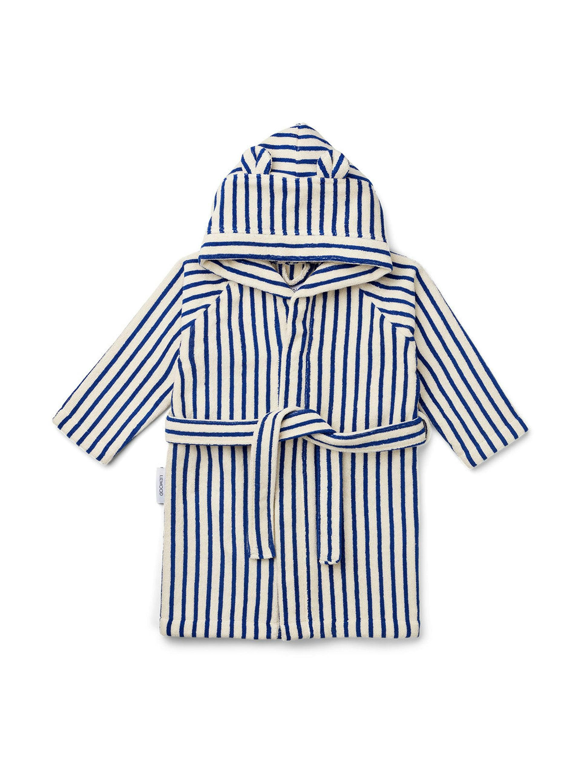 Striped organic cotton-terry bathrobe
