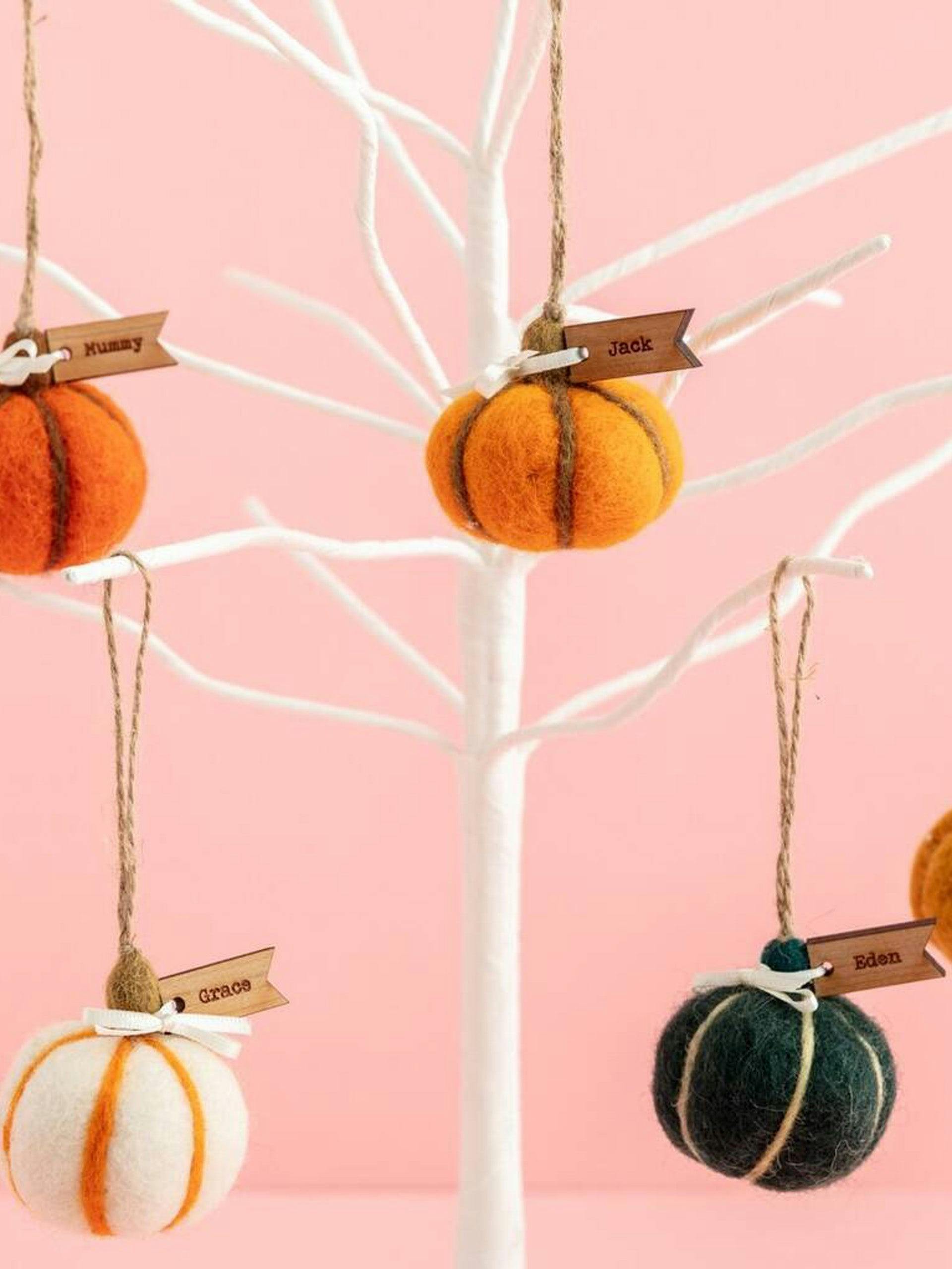 Personalised felt pumpkin halloween decorations