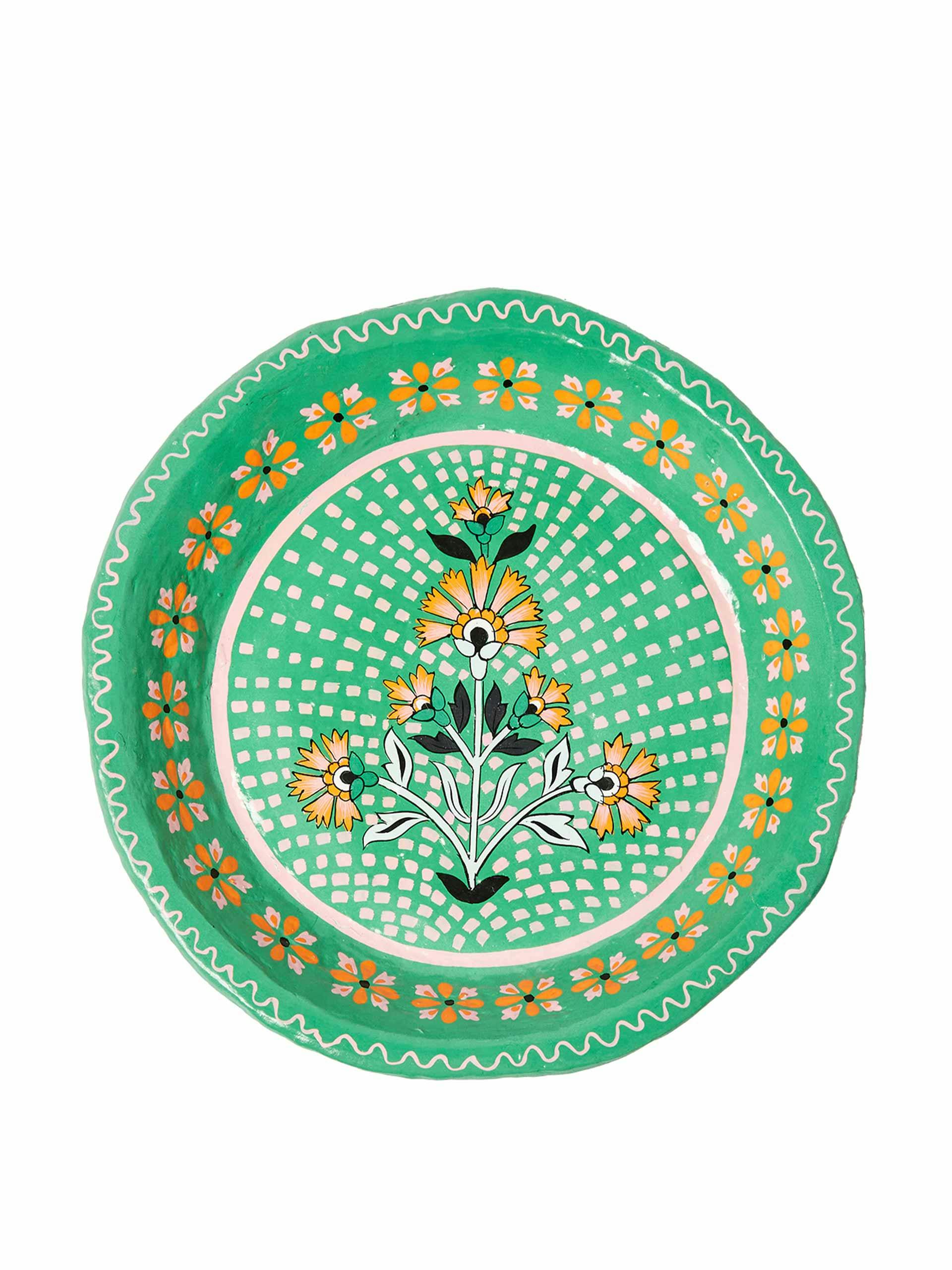 Akra hand-painted green paper mache bowl