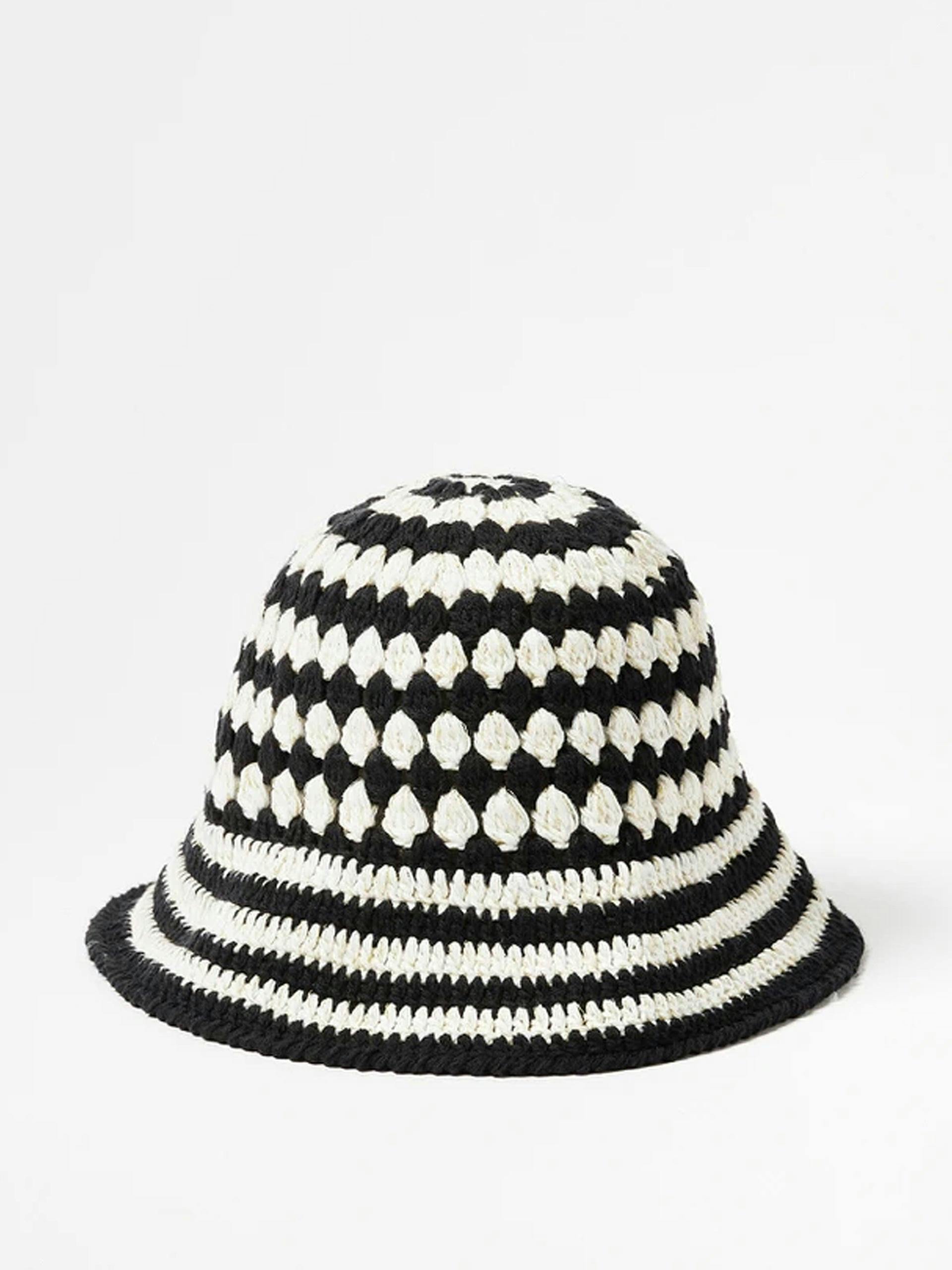 Black and white crochet bucket hat