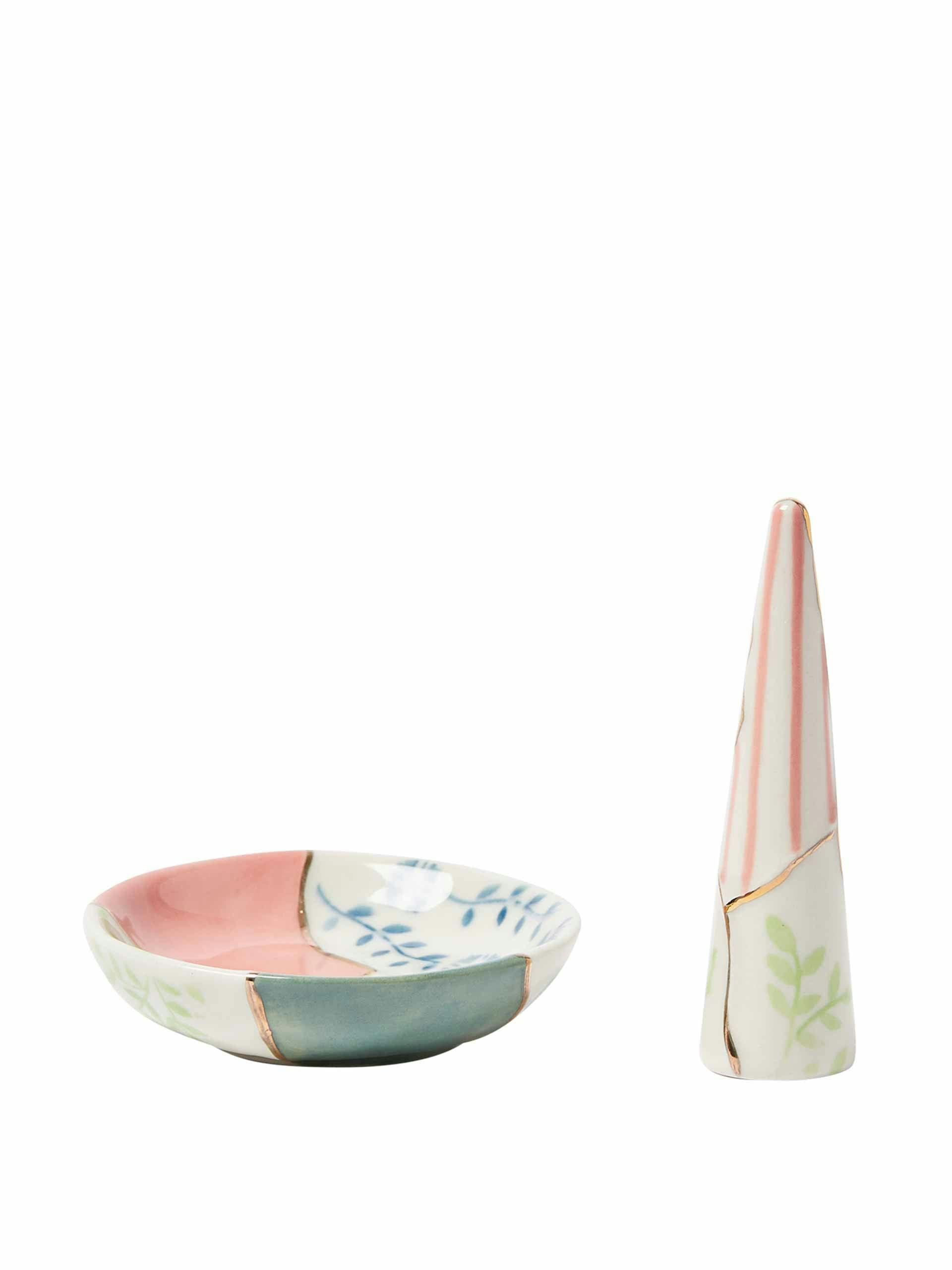 Ashbee pink ceramic ring holder and trinket dish (set of 2)