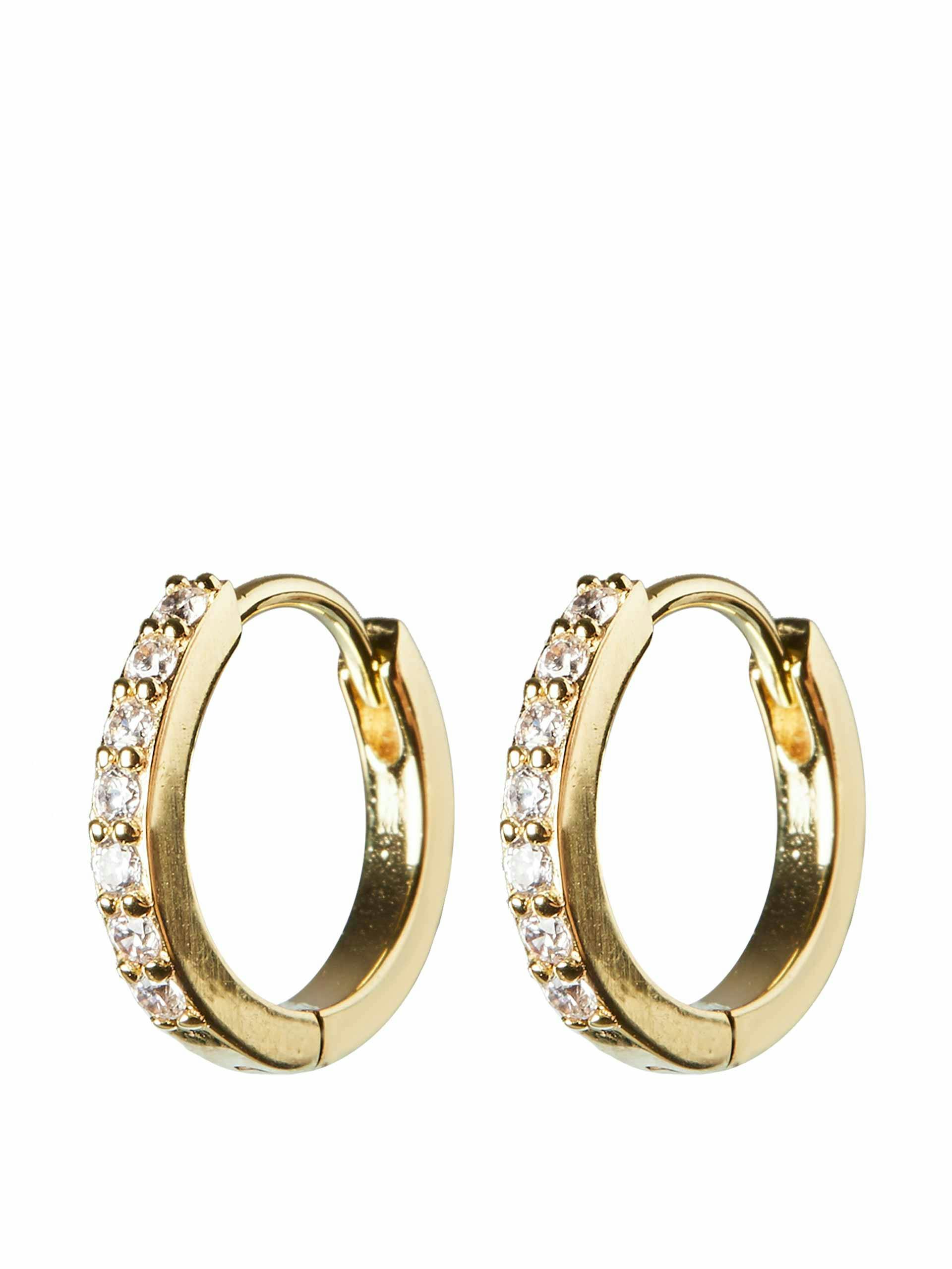 Clear gem inlay gold plated huggie earrings