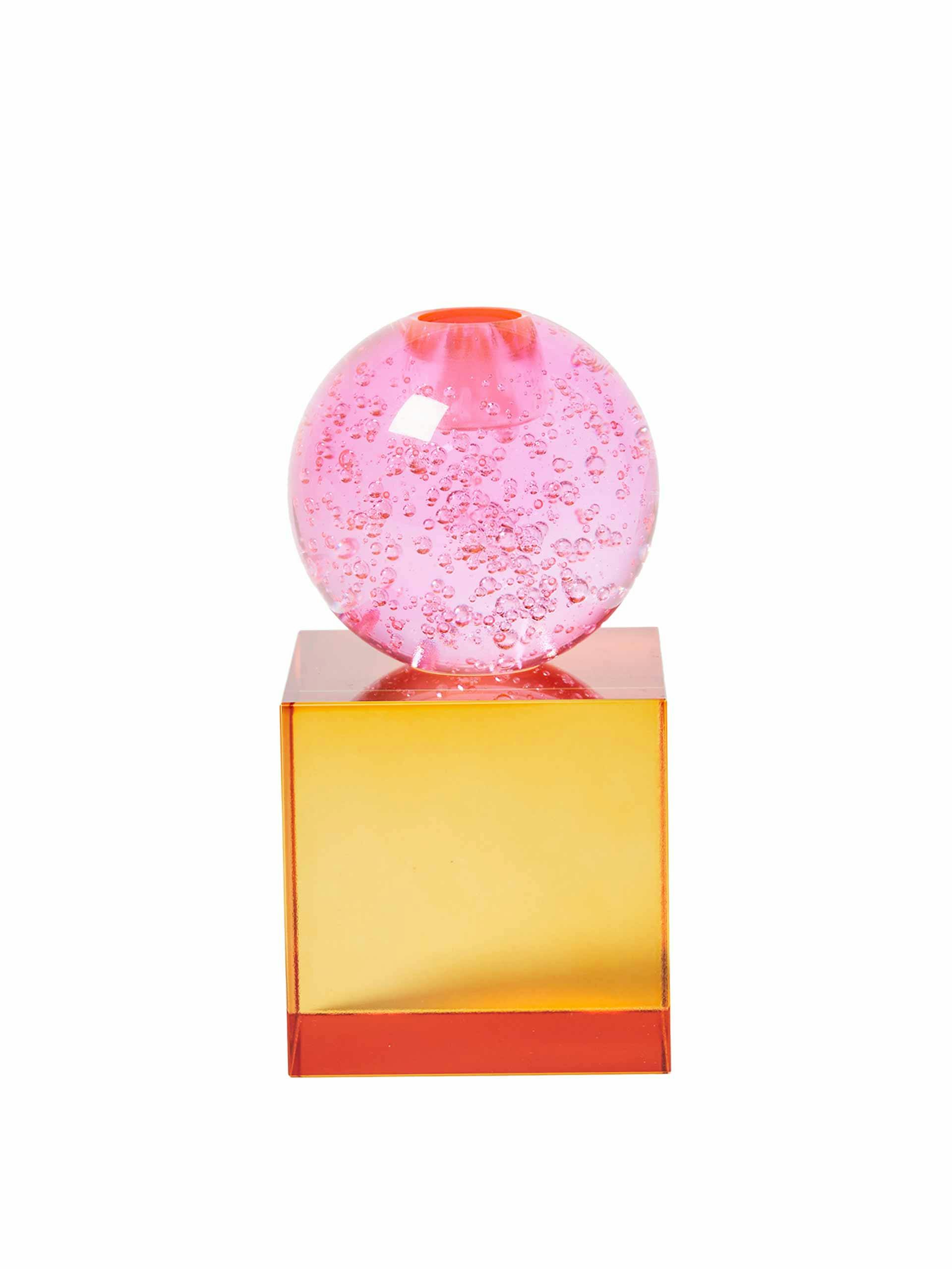 Cube orange & pink crystal candleholder