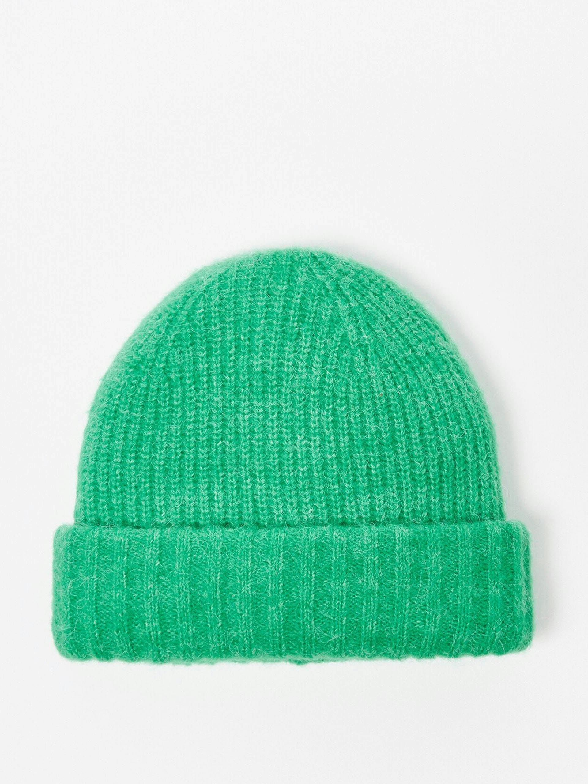 Double rib green knitted beanie hat