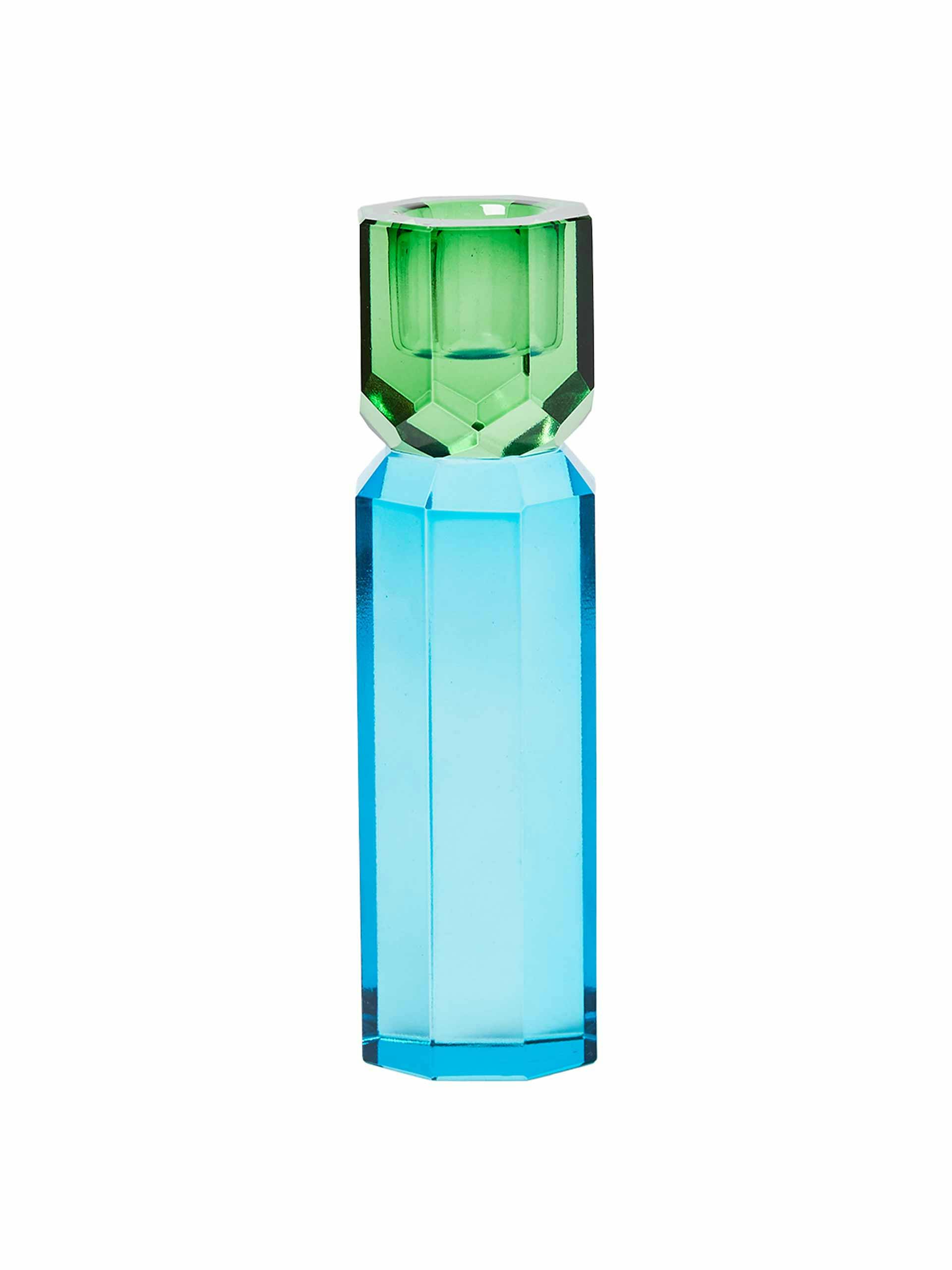 Faceted blue & green crystal candleholder