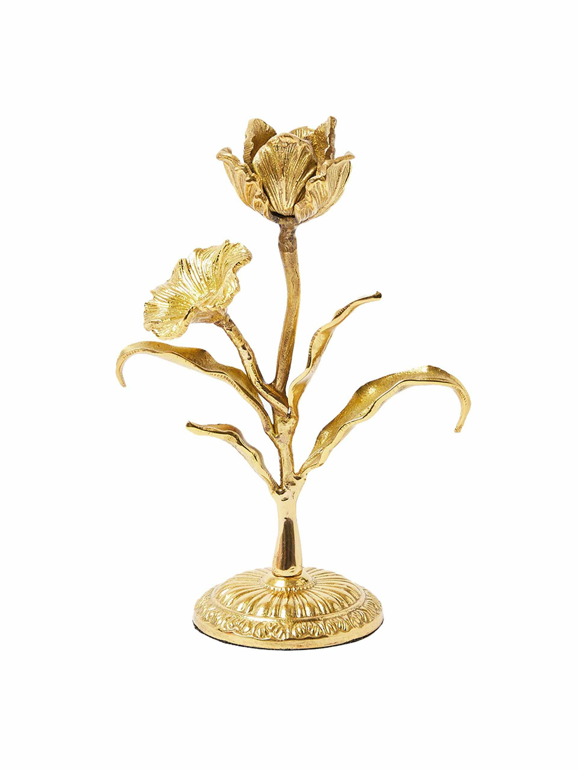 Flower gold metal candlestick holder